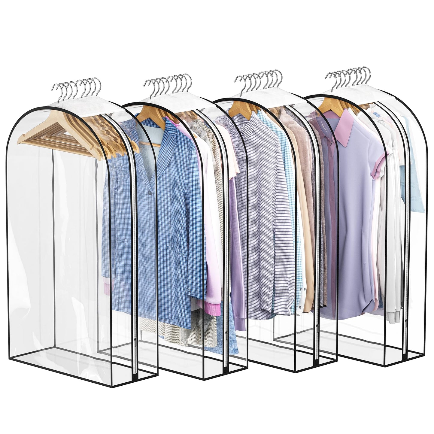 Liuoud Clear Garment Bags for Hanging Clothes 10” Gusseted, Suit Bags for Closet Storage, Hanging Plastic Clothes Cover for Coat, Dress, Fur, Shirt, 4 Pack, 40” Long