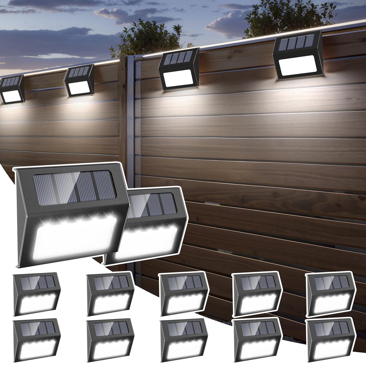 Otdair Solar Lights Outdoor Waterproof, Solar Fence Lights Auto On/Off, Bright LED Outdoor Lighting for Fence, Patio, Deck, Garden, Pathway