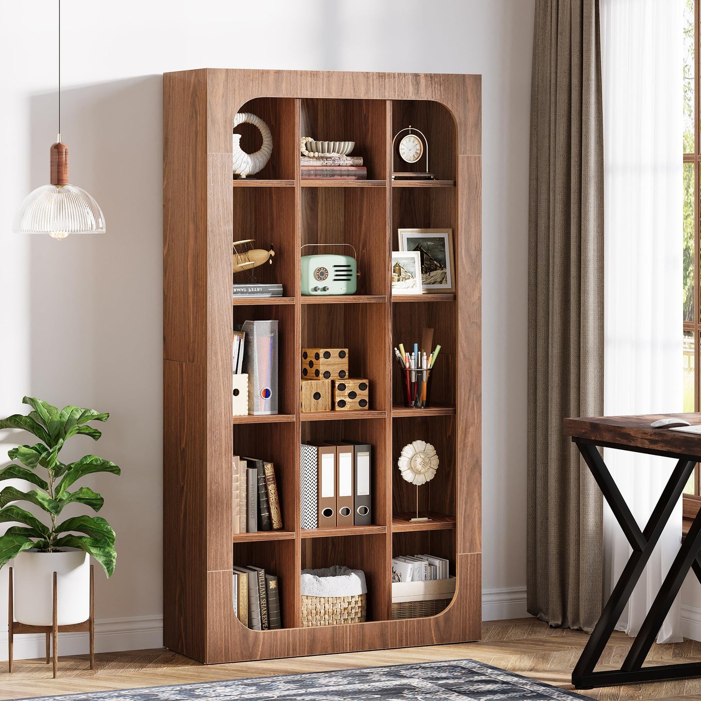 Tribesigns 70.8-Inch Tall Bookshelf, Rustic Cube Bookcase with 15 Open Shelves, Freestanding 5-Tier Display Shelf Wooden Storage Organizer for Living Room