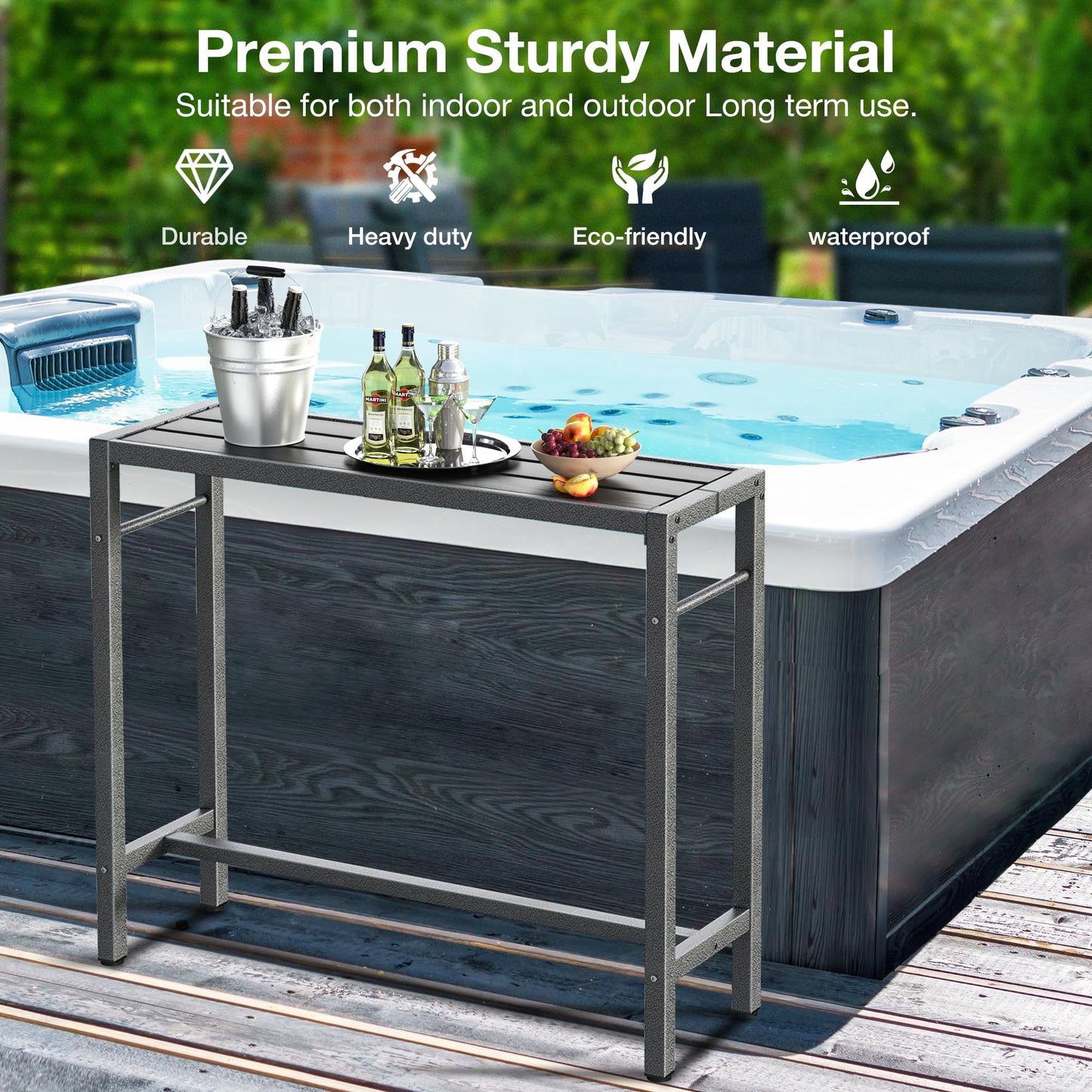 Mr IRONSTONE Outdoor Bar Table 47'' Patio Table Pub Height Dining Table with Waterproof Top and Hammer Finish Stand for Hot Tub, Garden, Backyard, Indoor