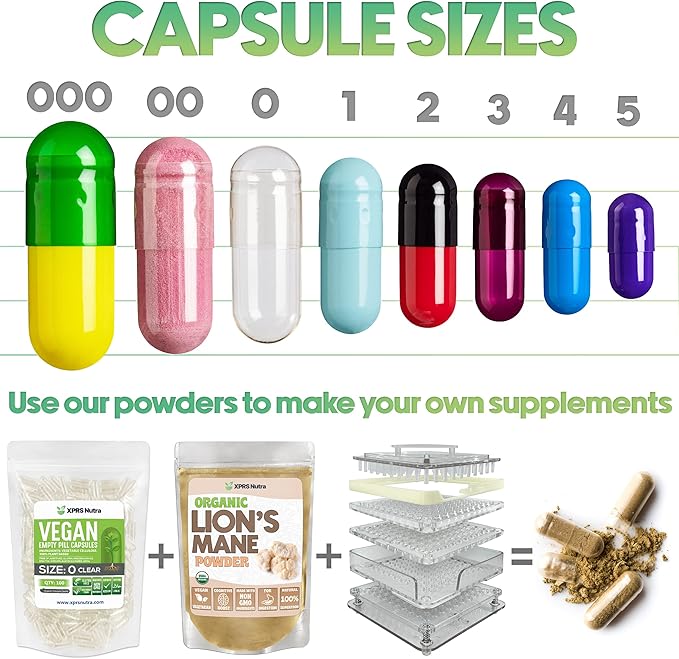 XPRS Nutra Size 1 Empty Capsules - 1000 Count Empty Gelatin Capsules - Pills DIY Capsule Filling - Pure Bovine Pill Gel Caps for Do-It-Yourself Supplements (White)