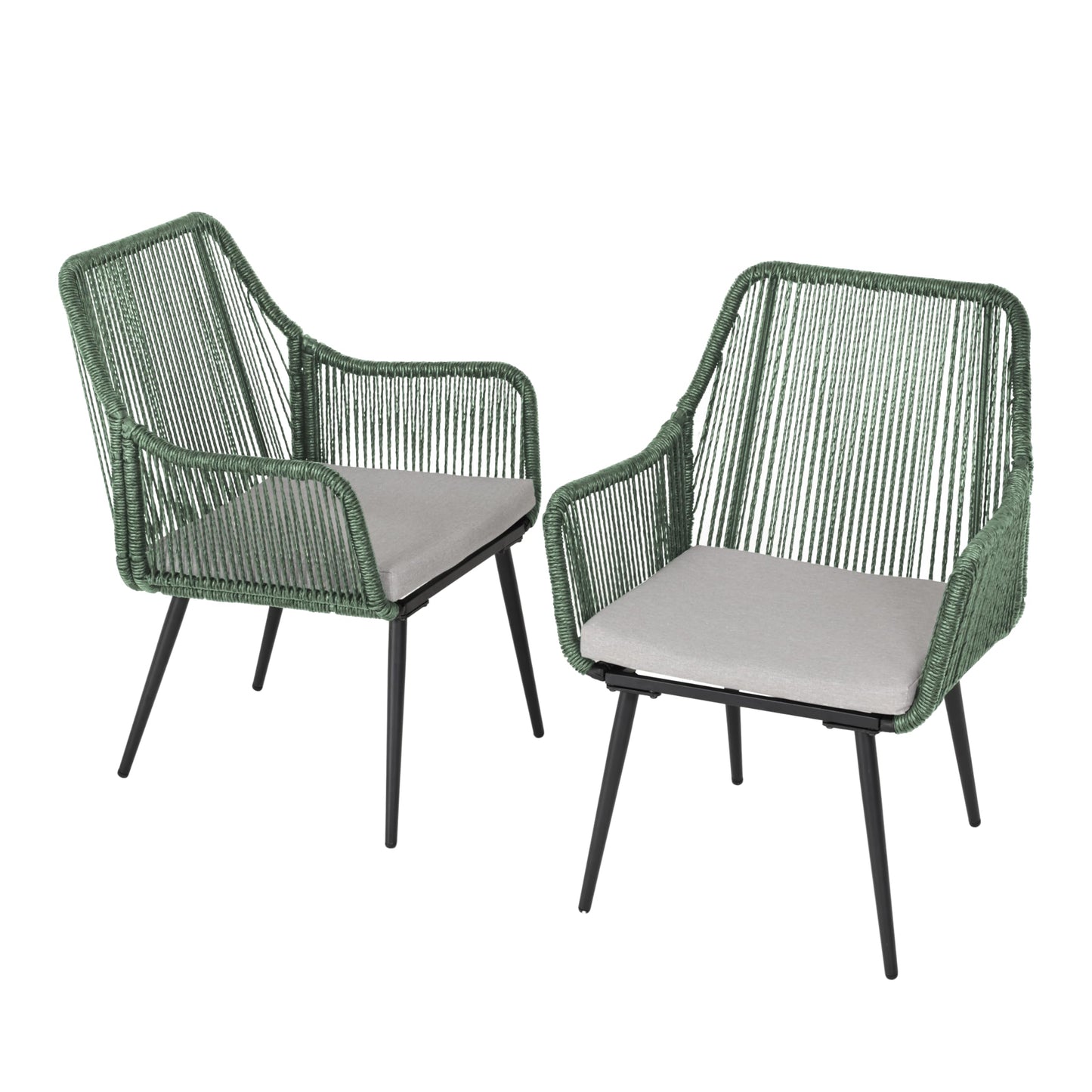 Olaterior Patio Dining Chairs Outdoor Dining Chairs Set of 4, Woven Twisted Wicker Rattan Chair with Armrest and Cushion, Modern Indoor Outdoor Seating for Garden, Lawn, Backyard, Green