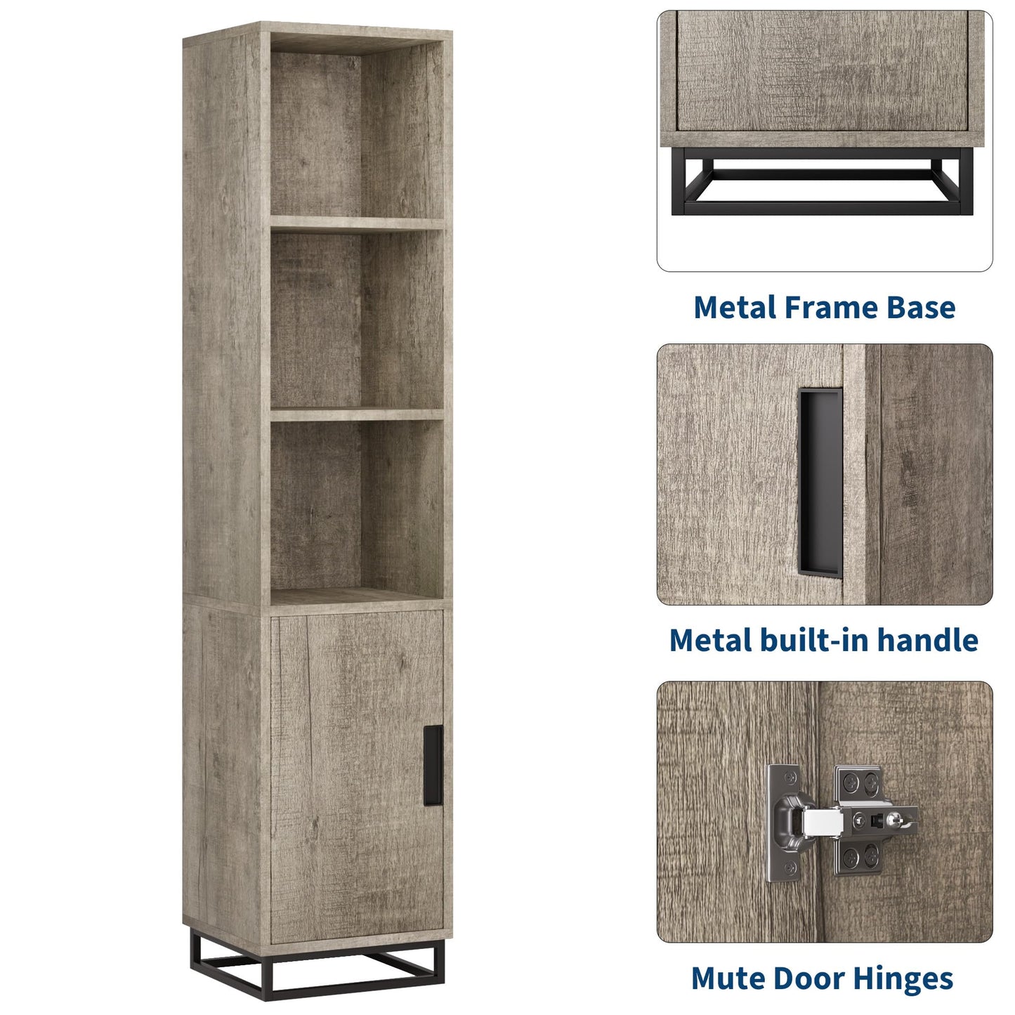 GarveeHome Tall Bathroom Cabinet, 70" Narrow Storage Cabinet with Door and Adjustable Shelf, Open Storage Freestanding for Laundry Room, Kitchen, Living Room, Small Space, Grey