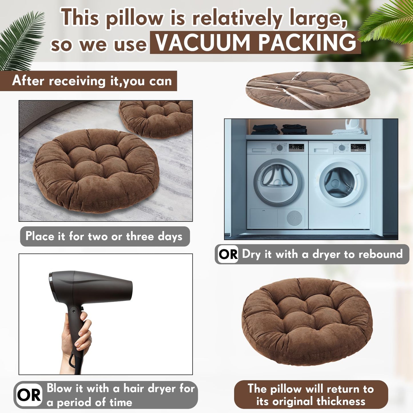Jerify 4 Pcs Floor Pillow Cushions 22 x 22 Inch Round Square Large Meditation Floor Pillow for Classroom Adult Meditation Picnic Party Cushion for Seating Gift Christmas(Brown,Round)