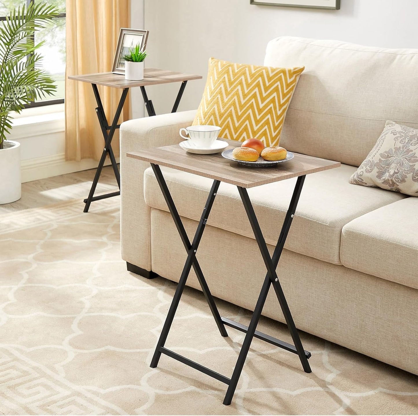 Folding TV Trays Set of 4 with Stand, TV Dinner Tables, Snack Tray Table Set, Portable Foldable Desk, Sofa Side Table, TV Tray Table for Couch, Living Room, Small Space. (Folding table/Brown)