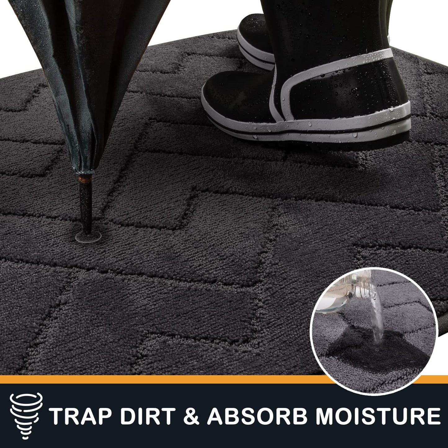 PURRUGS Dirt Trapper Door Mat 24" x 35.5", Non-Slip Machine Washable Entry Rug, Shoe Scraper, Dog Doormat, Super Absorbent Welcome Mat for Front & Back Door, Muddy Wet Shoes & Paws, Charcoal