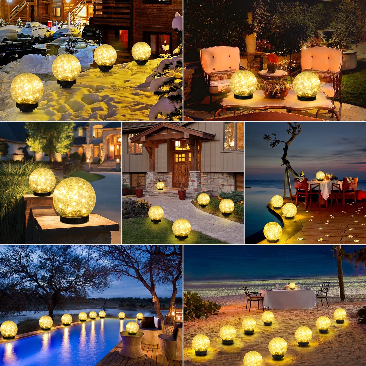 ASOMST 2-Pack Garden Solar Lights Outdoor, Cracked Glass Ball Light Waterproof, Decorative Solar Globe Lights Warm White for Yard Pathway Patio Lawn