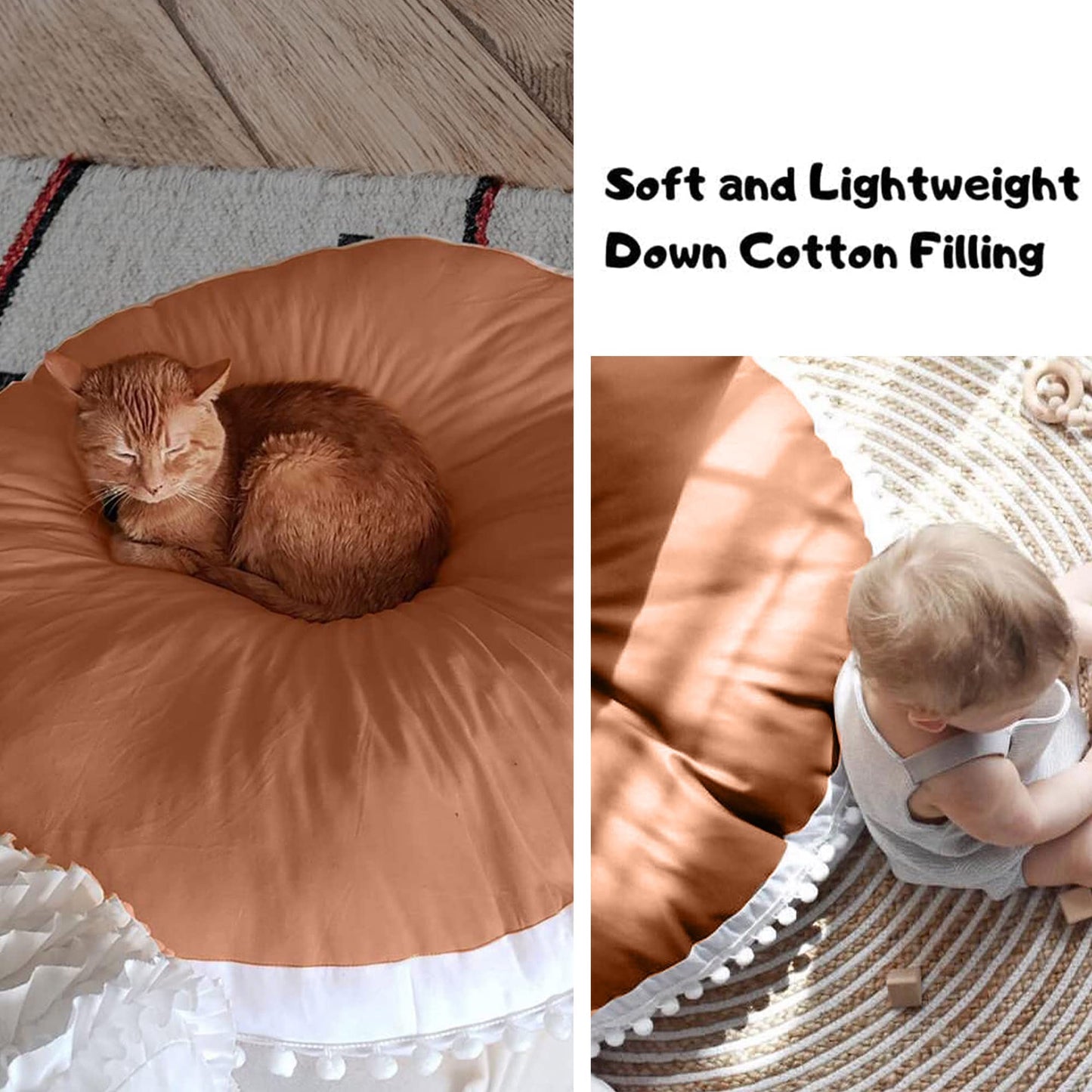 Kishome Large Floor Pillow Kids Round Floor Cushion Seating, 35 inches Big Circle Pillow, Round Pillows Seating for Children, Oversized Mat for Reading Nook Teepee Playroom Nursery Canopy Brown