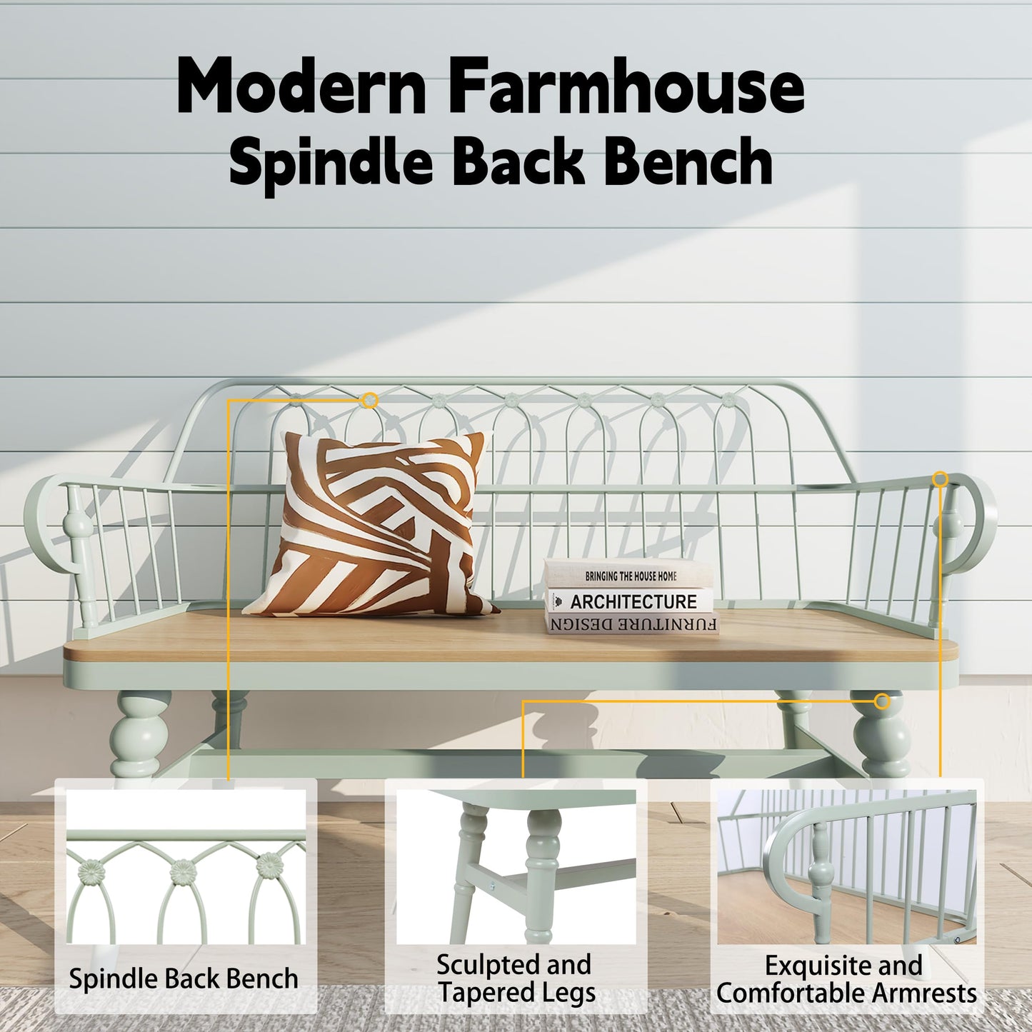 DIBRATY Entryway Bench,Spindle Back Wooden Dinning Bench, Farmhouse Foyer Bench for Entryway, Living Room, Dinning Room, Mudroom