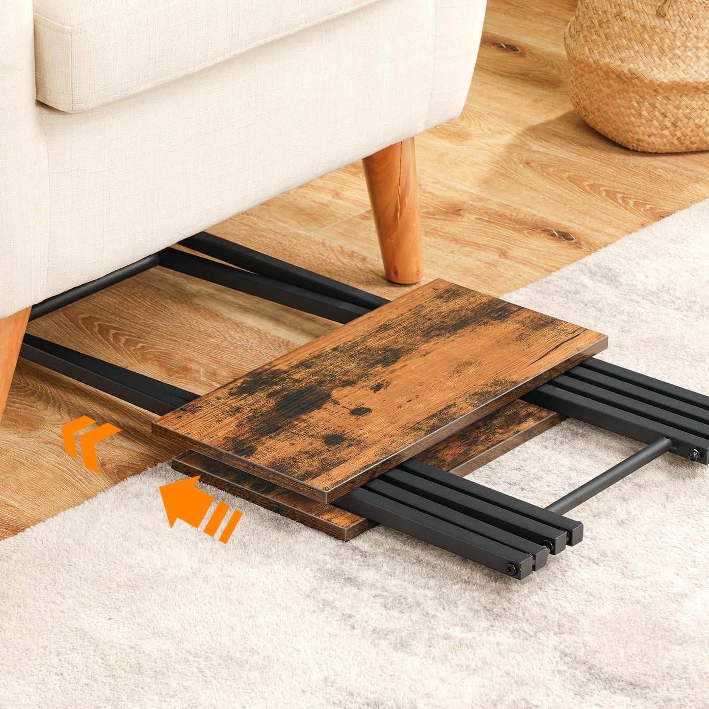 HOOBRO Folding TV Tray Table, Wooden TV Tray, Portable Sofa Side Table, Industrial Snack Table End Table for Small Spaces, Space-Saving, Easy to Install and Fold, Rustic Brown and Black BF27BZ01