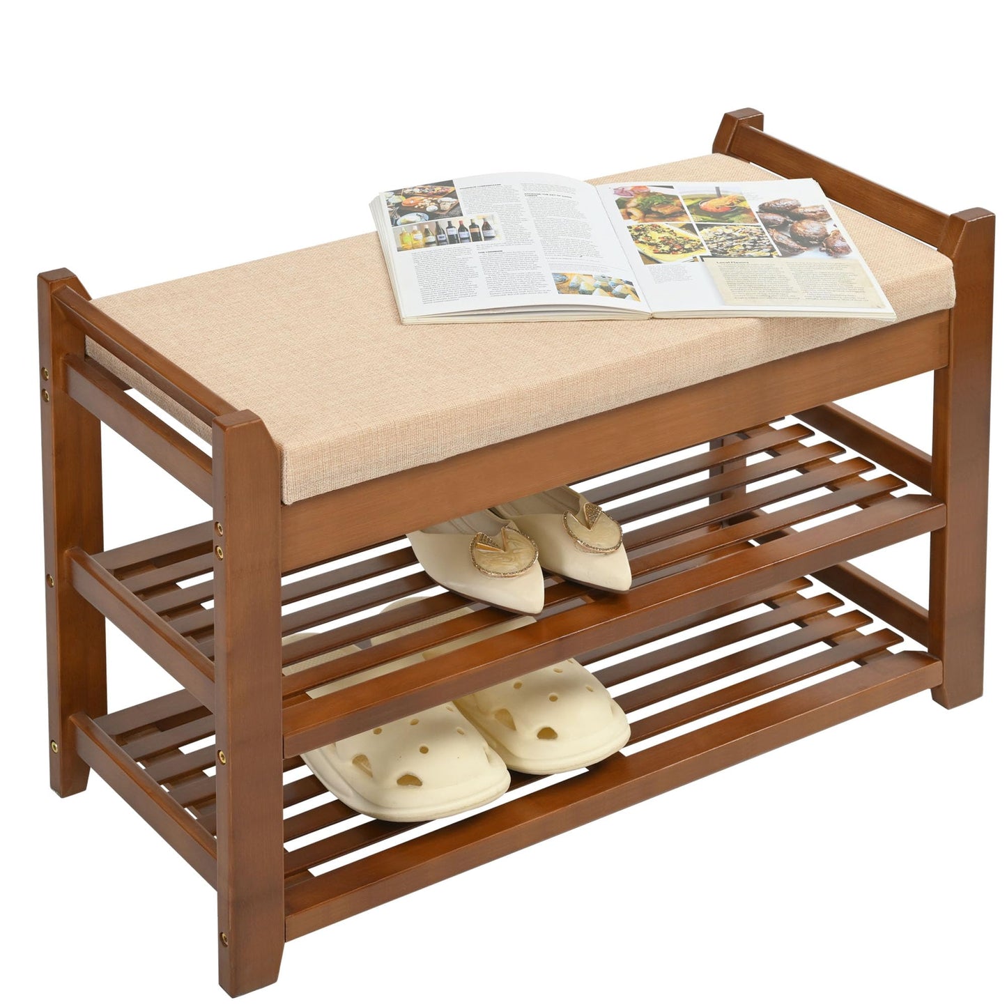 PETKABOO Shoe Rack Bench with Cushion, Shoe Rack for Front Door Entrance, Shoe Bench with Storage for Entryway Hallway Bedroom Living Room