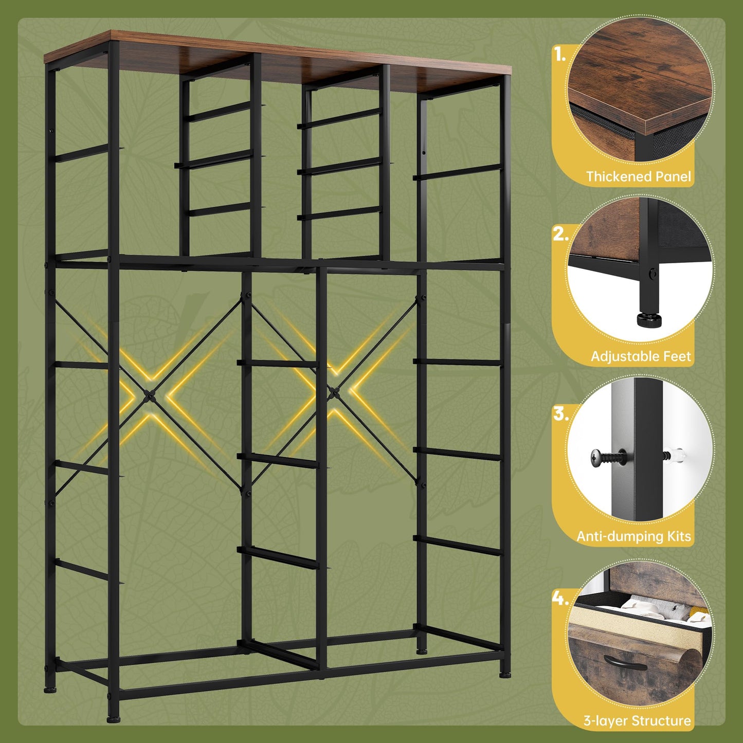 Bepatio 16 Drawers Dresser for Bedroom 57" H Tall Dressers for Bedroom Large Fabric Dressers & Chest of Drawers with Sturdy Metal Frame, Wood Top, Closet, Entryway, Hallway (Rustic Brown)