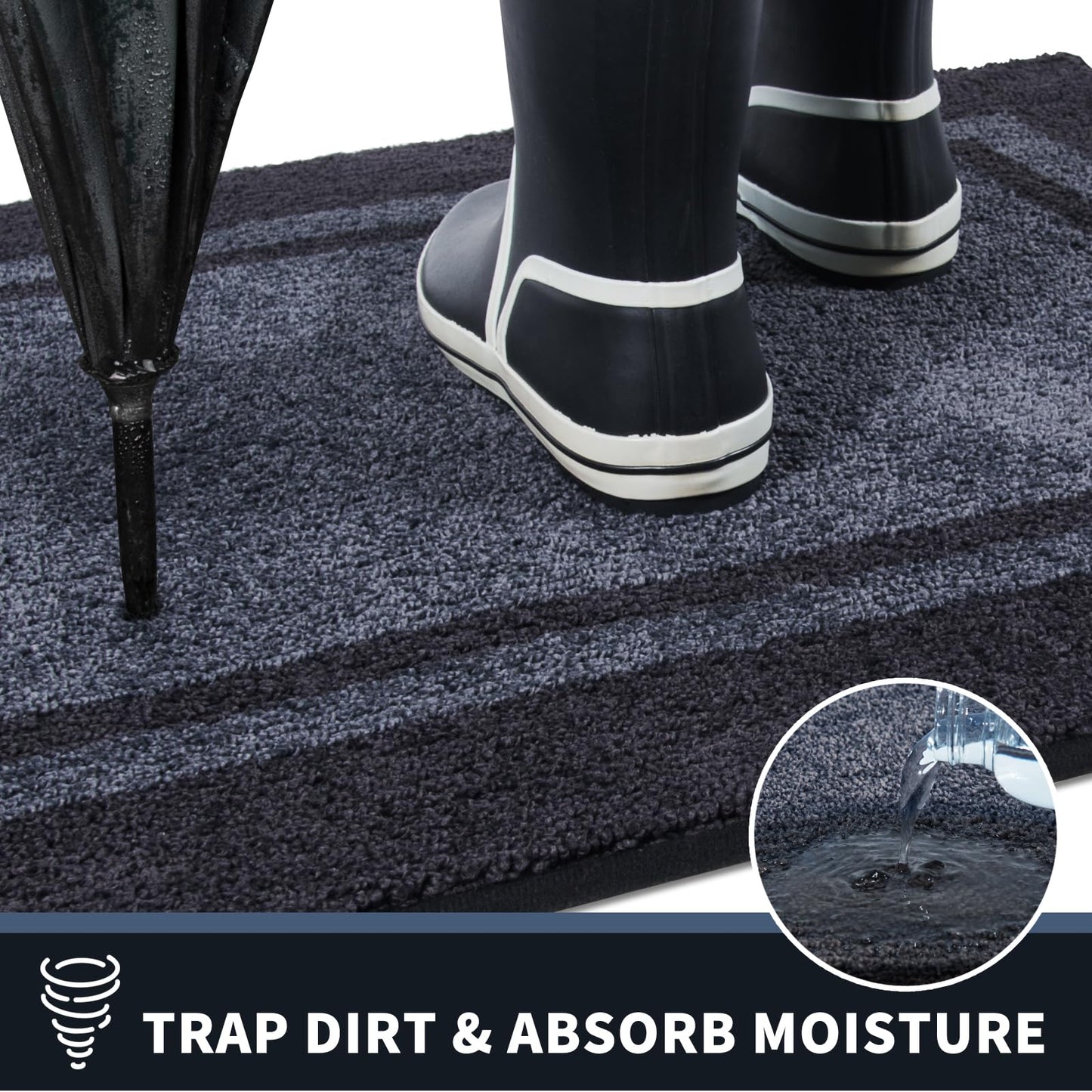 PURRUGS Dirt Trapper Door Mat 20" x 32", Non-Slip/Skid Machine Washable Entryway Rug, Shoes Scraper, Area Rug, Super Absorbent Welcome Mat for Muddy Wet Shoes and Paws, Bluish Grey & Charcoal