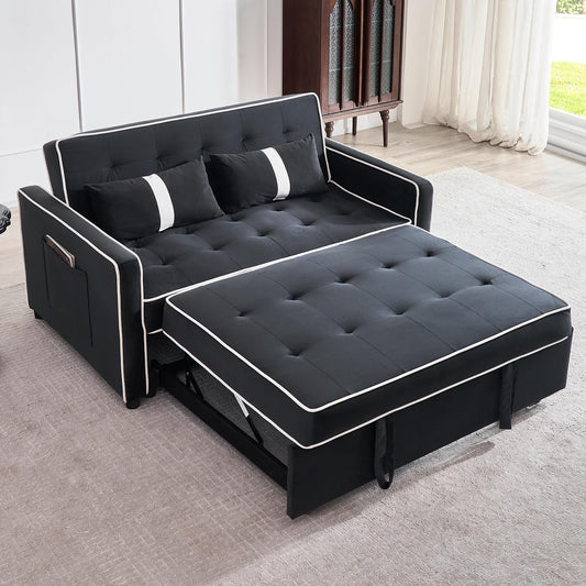 ECHINGLE 3 in 1 Sofa Bed Couch, Pull Out Sofa Bed with Adjustable Backrest, Sleeper Sofa for Living Room, Home or Office - Includes 2 Pockets and 2 Pillows,54.5"（Black）