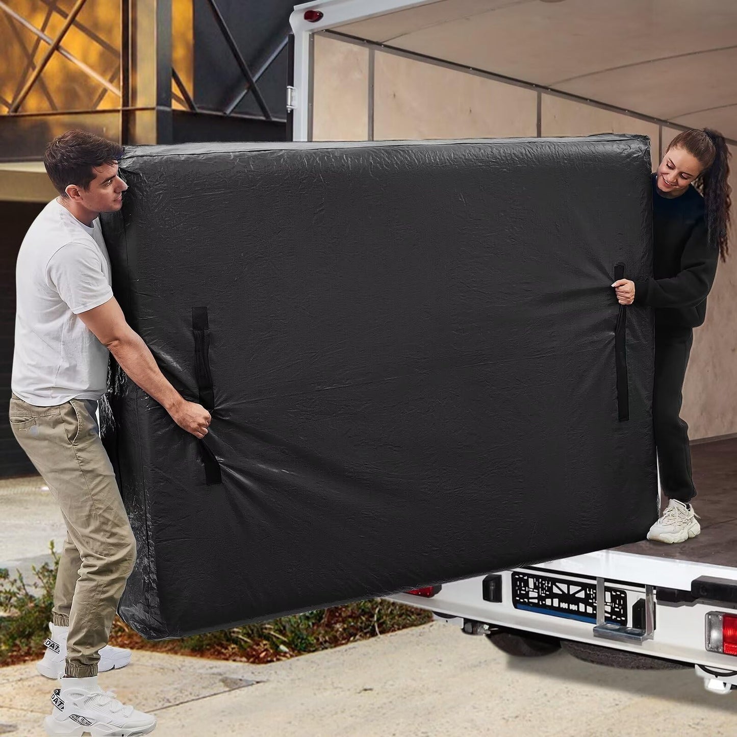 Mattress Bags for Moving, BETU Mattress Protector Waterproof Mattress Cover Queen Size Storage Bags with 8 Heavy-Duty Handles and Zipper for Bed Extra Thick Large Reusable (82"x62"x15" Black)