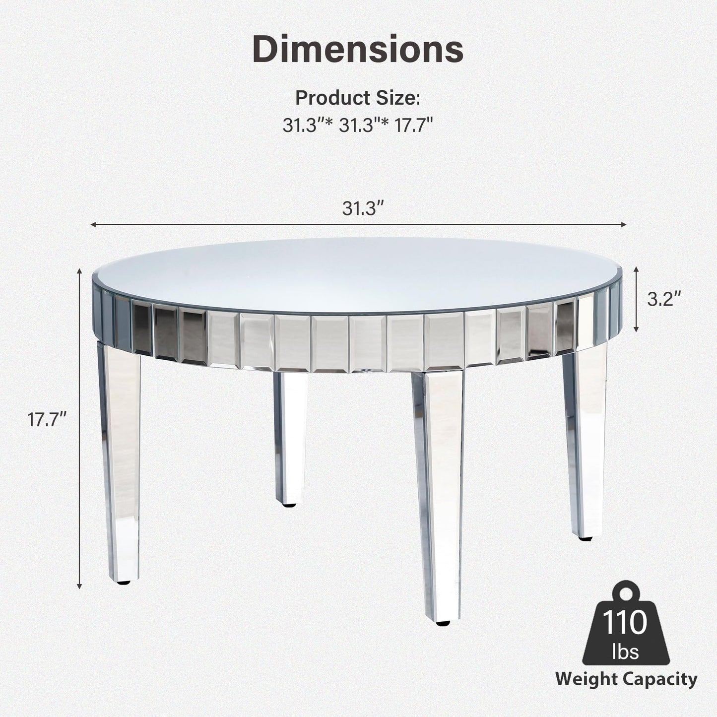 Olodumare 31.5" Round Mirrored Coffee Table, Silver Modern Center Table with Starburst Mosaic Design, Luxury Glass Accent Tea Table for Living Room, Bedroom or Office Decor