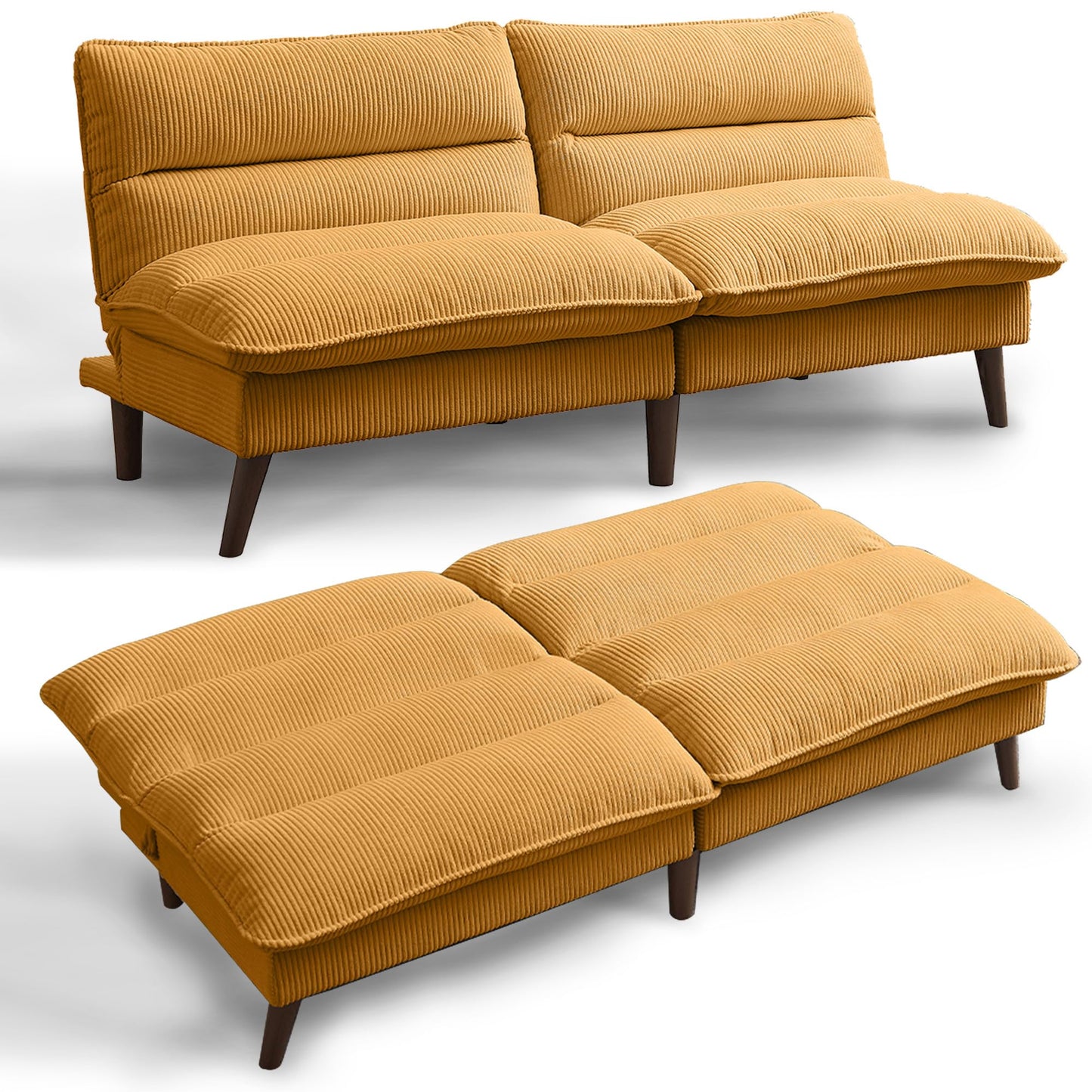 Chireca 72" Futon Sofa Bed, Convertible Futon Couch with Adjustable Backrest, Modern Corduroy Loveseat Sleeper Sofa for Small Spaces, Living Room, Office, Yellow