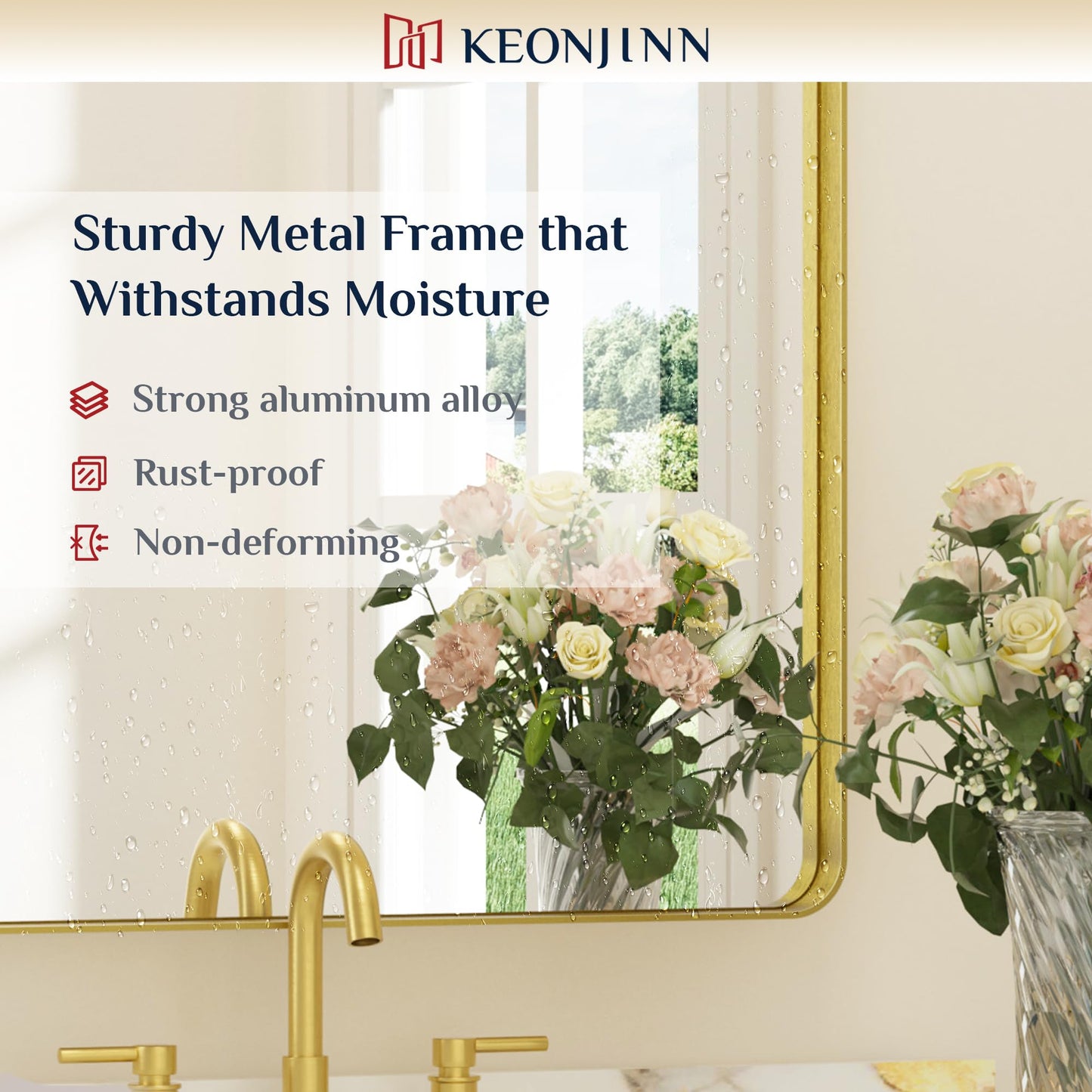 Keonjinn Gold Bathroom Mirrors for Vanity, 24 x 32 Inch Rounded Rectangle Gold Mirror for Wall, Brushed Brass Mirror with Metal Frame, HD Tempered Glass, Modern Gold Framed Mirror(Horizontal/Vertical)