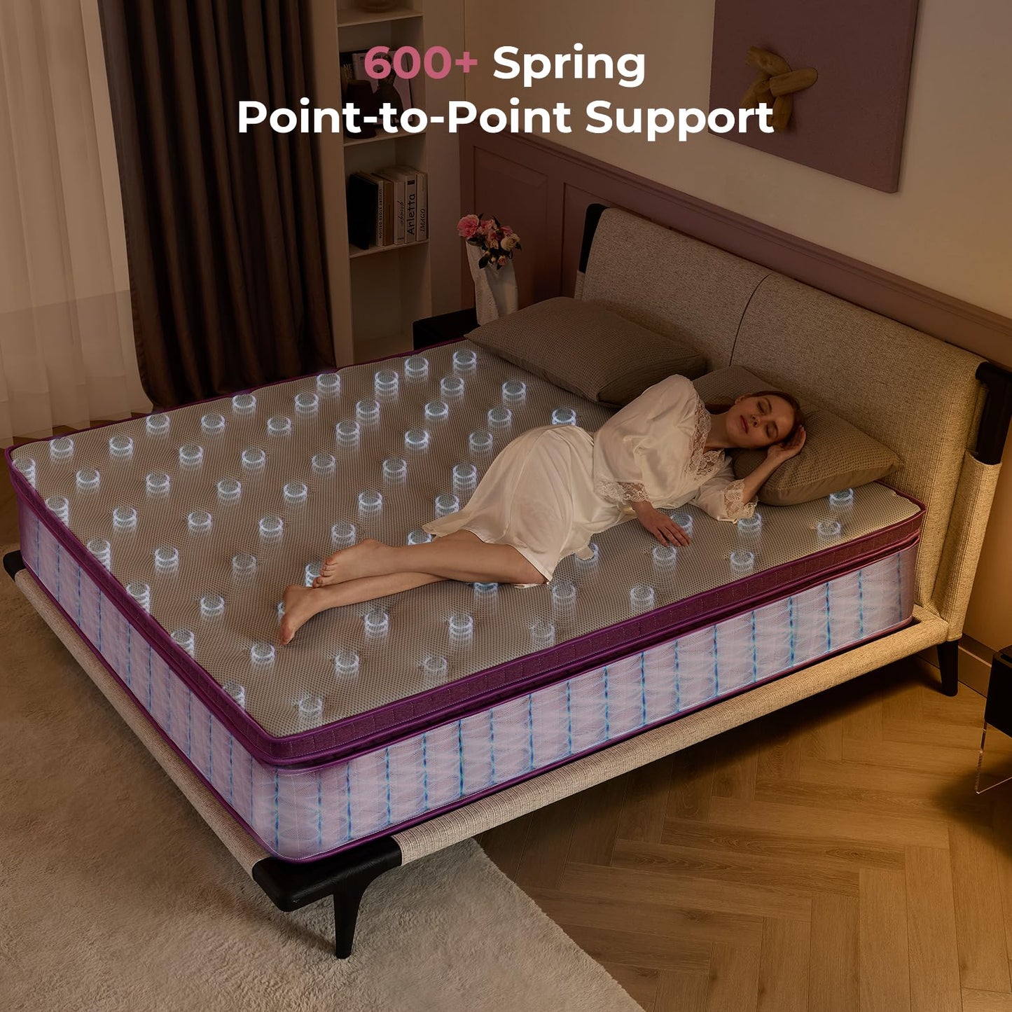 BedsPick Queen Mattress, 12 inch Hybrid Mattress Queen Size in a Box Pillow Top with Gel Memory Foam and Pocketed Coils for Lumbar Support, Spinal Pressure Relief, Medium Firm, CertiPUR-US
