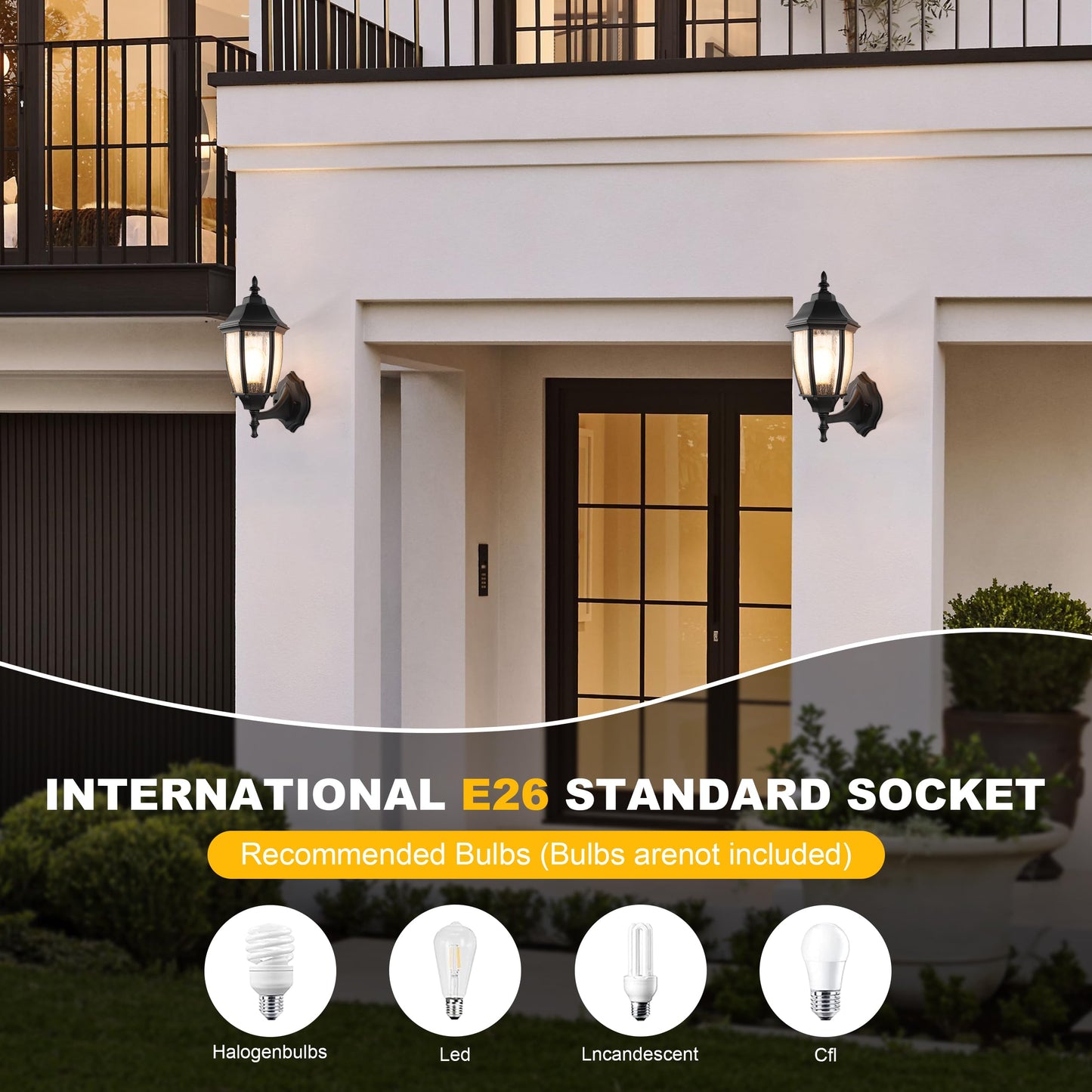 Outdoor Wall Lantern, 14 Inch Porch Light Fixtures with Seed Glass Shades, Waterproof Exterior Wall Lights, Mounted Outside Lighting for House Farmhouse Patio Doorway Garage (E26 Base Max 40W)