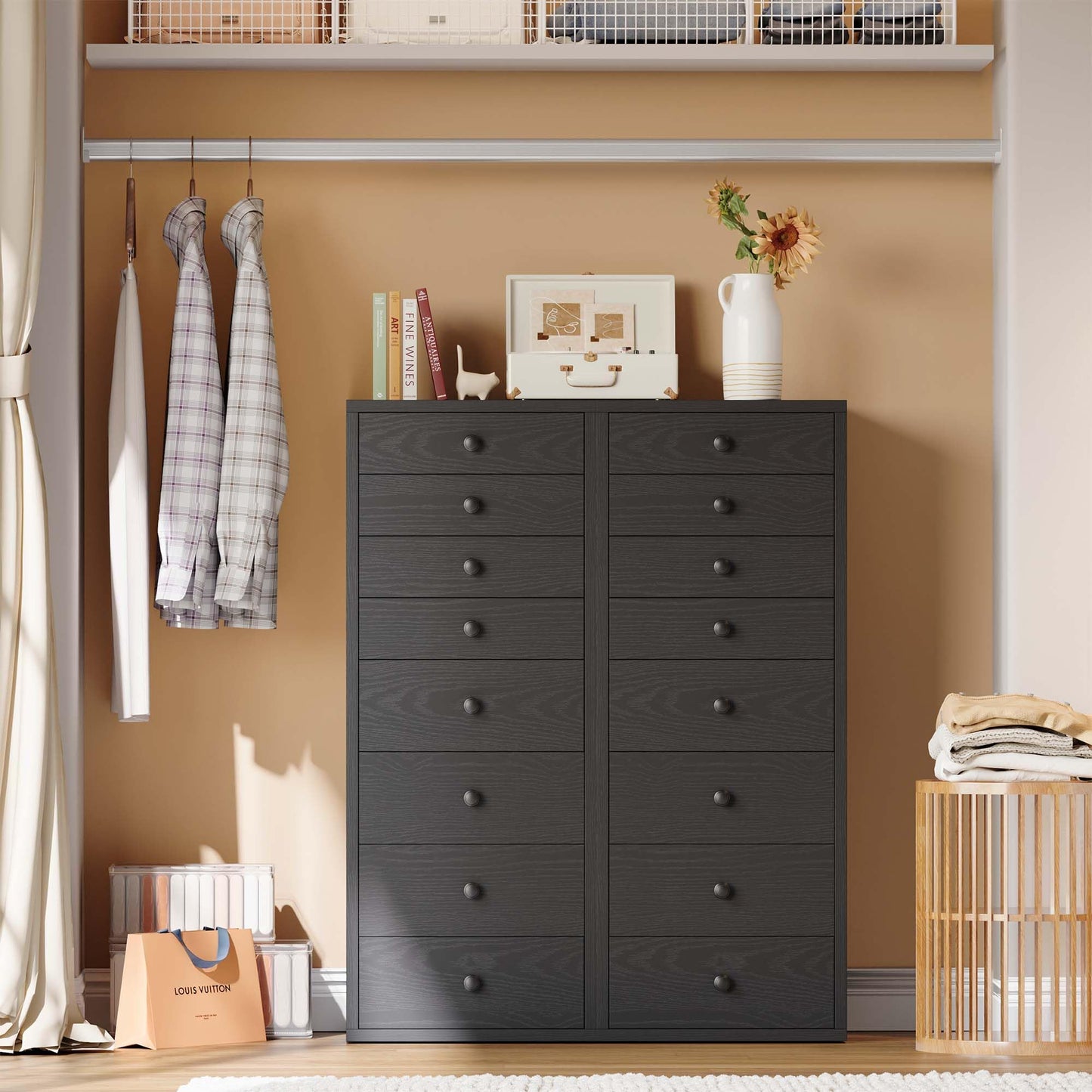 LIKIMIO 8 Drawer Dresser, Small Dressers with Storage Drawers, Chest of Drawers for Bedroom, Tall Narrow Dresser for Organizers, Black