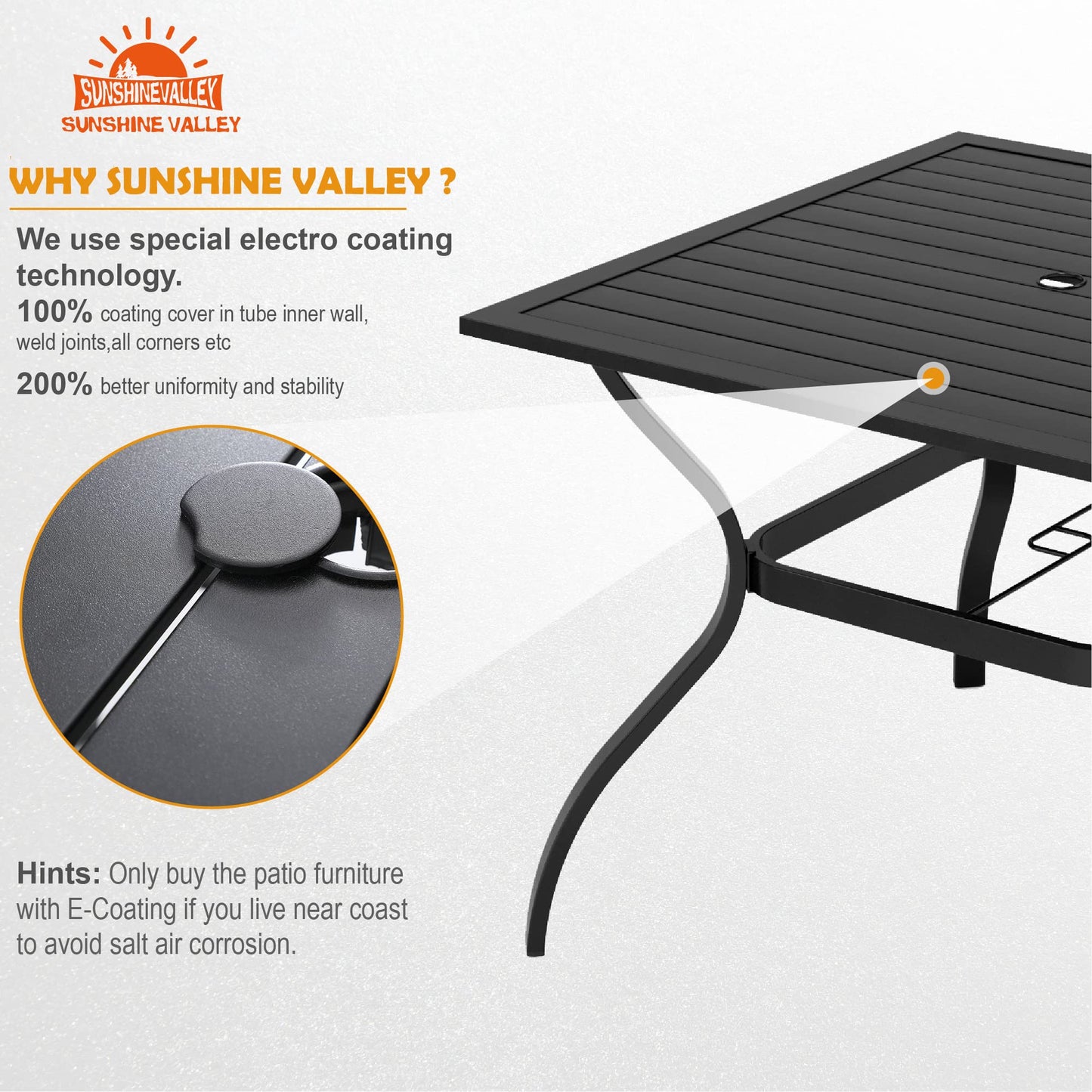 SUNSHINE VALLEY 5 Piece Patio Dining Set for 4, 37”x37” Square Table with Umbrella Hole and 4 Metal Blue Chairs, Outdoor Table and Chairs Set for Lawn Backyard and Deck
