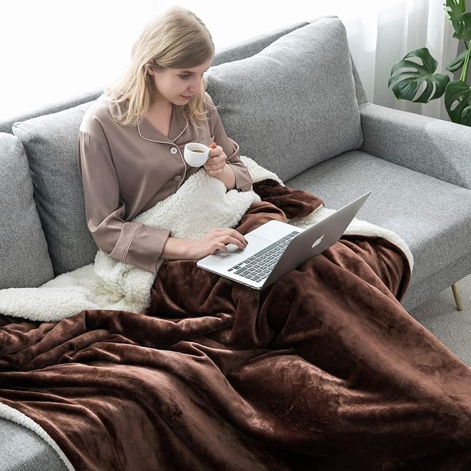 IR Imperial Rooms Coffee Sherpa Fleece Throw Blanket for Bed - Wholesale Bulk Pack of 16 Sherpa Blankets - Soft Fluffy Throw Blankets for Hotels, Guest Bedroom, 50x60 Inches
