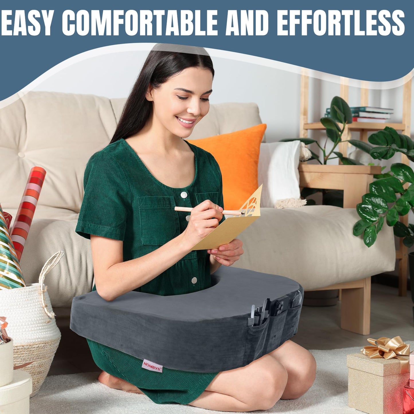 HOMBYS Extra Large Arm Rest Pillow for Adult Gaming,Lap Desk Pillow,Crochet Pillow for Lap Support,Foam Bed Rest Pillow for Reading (Dark Grey)