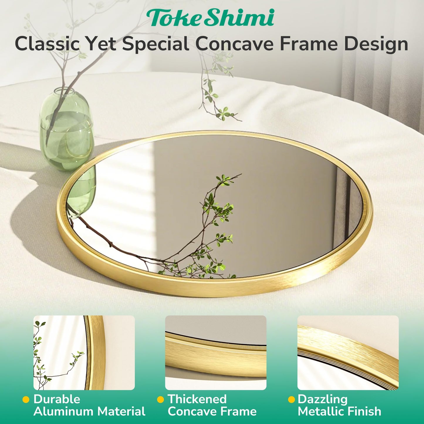 TokeShimi 40 in Brushed Gold Round Wall Mirror Tempered, Framed Mirror Shatterproof, 40x40 Bathroom Vanity Mirrored Circle Farmhouse Metal Wall Mirror for Entryway, Bedroom, Restroom, Living Room