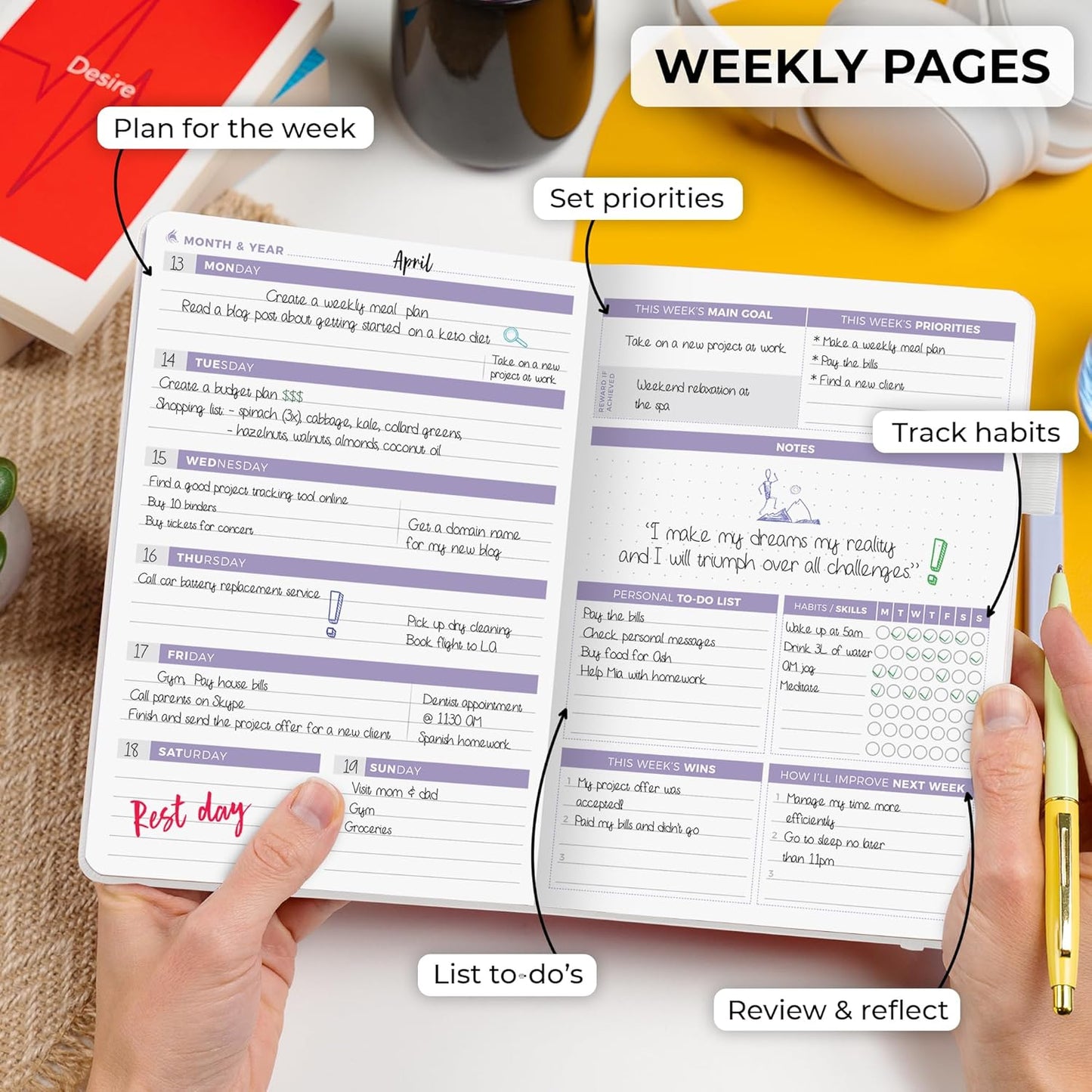 Clever Fox Planner 2nd Edition – Colorful Weekly & Monthly Goal Planner, Time Management & Productivity Organizer, Undated, A5 (White)