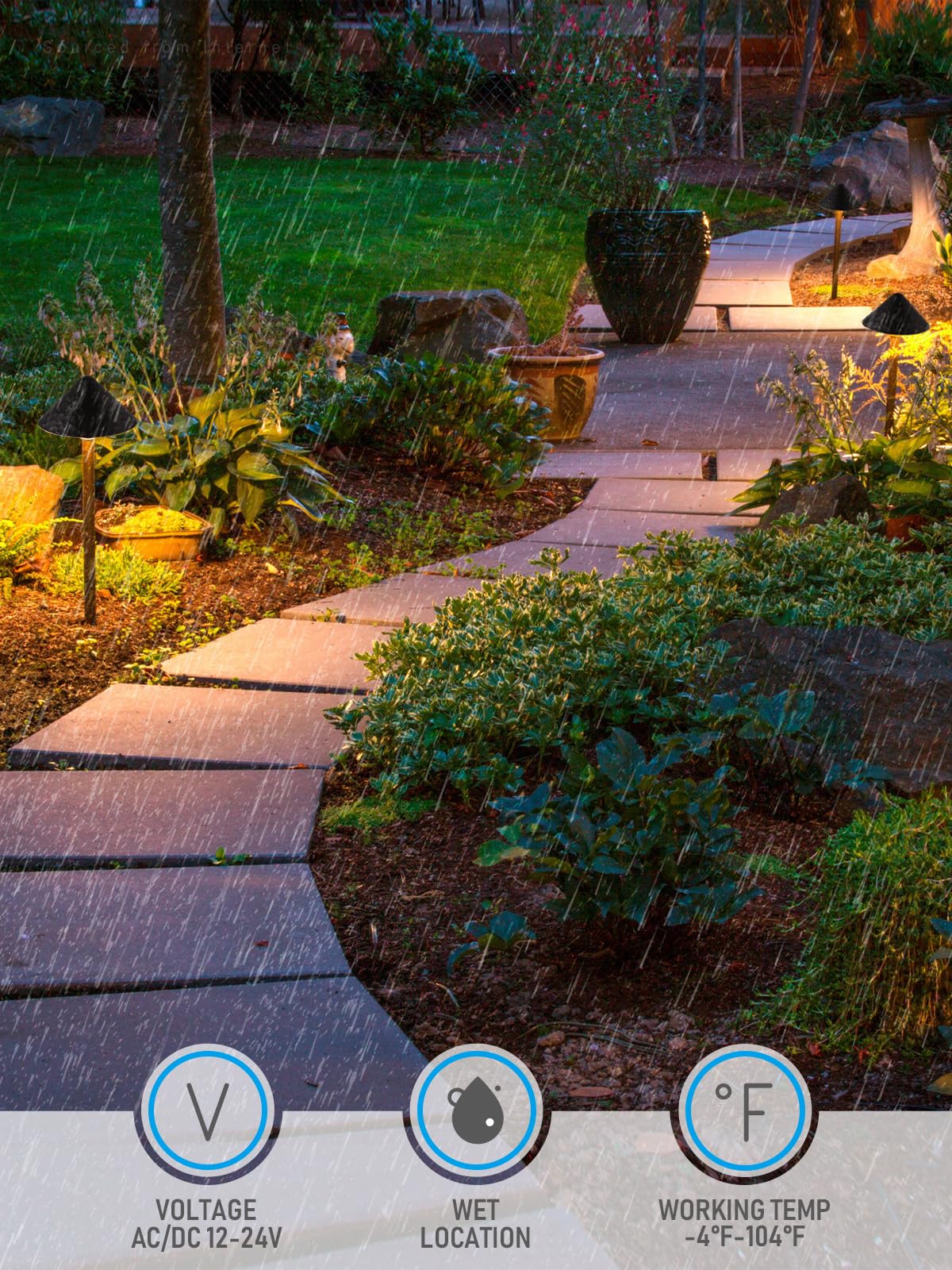 LEONLITE 12-Pack Low Voltage Pathway Lights, 3W 12-24V AC/DC CRI90+ Low Profile LED Landscape Path Lights, Cone Head with Vintage Texture & Vintage Golden Edge, IP65 Waterproof, Black Aluminum Housing