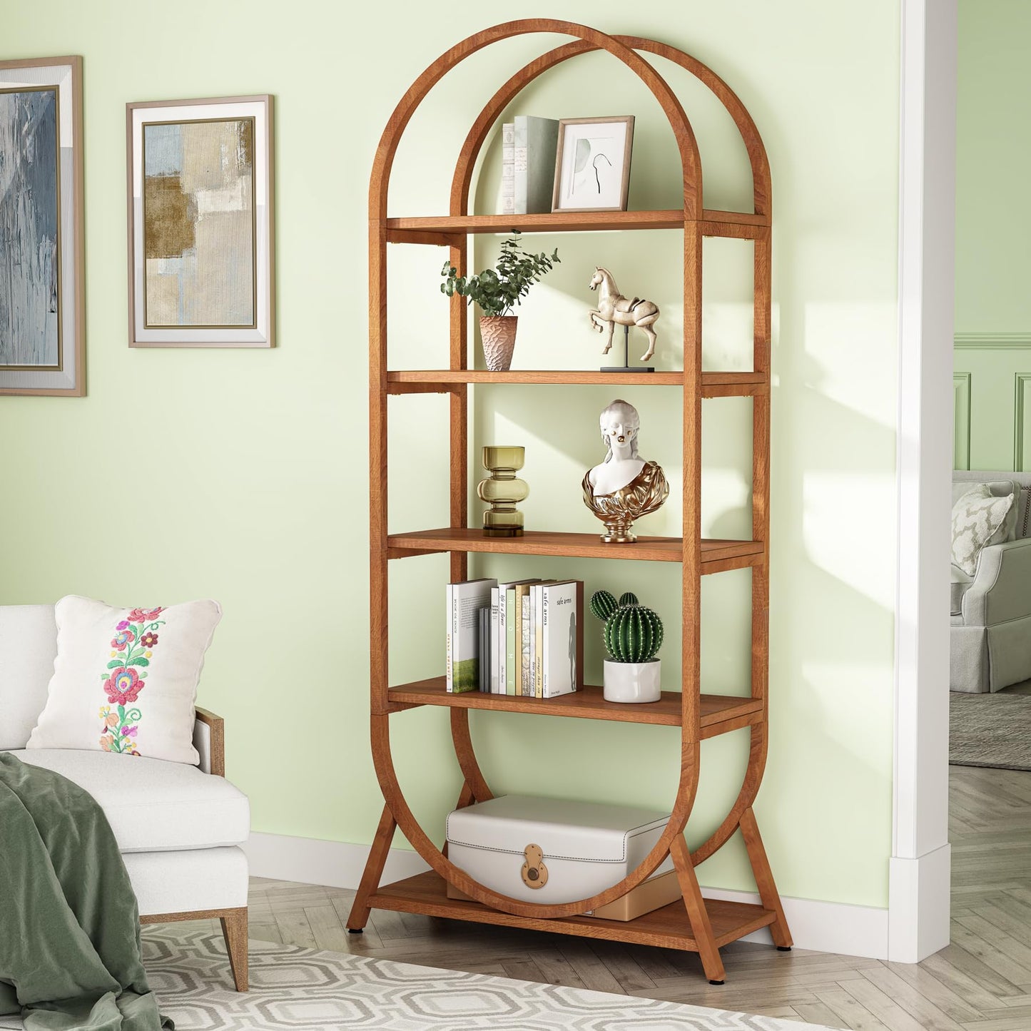Tribesigns 5-Tier Open Bookshelf, 70.8" Tall Arched Bookcase, Modern Brown Storage Bookshelves, Freestanding Display Rack Shelving Unit for Office, Bedroom, Living Room, Easy Assembly