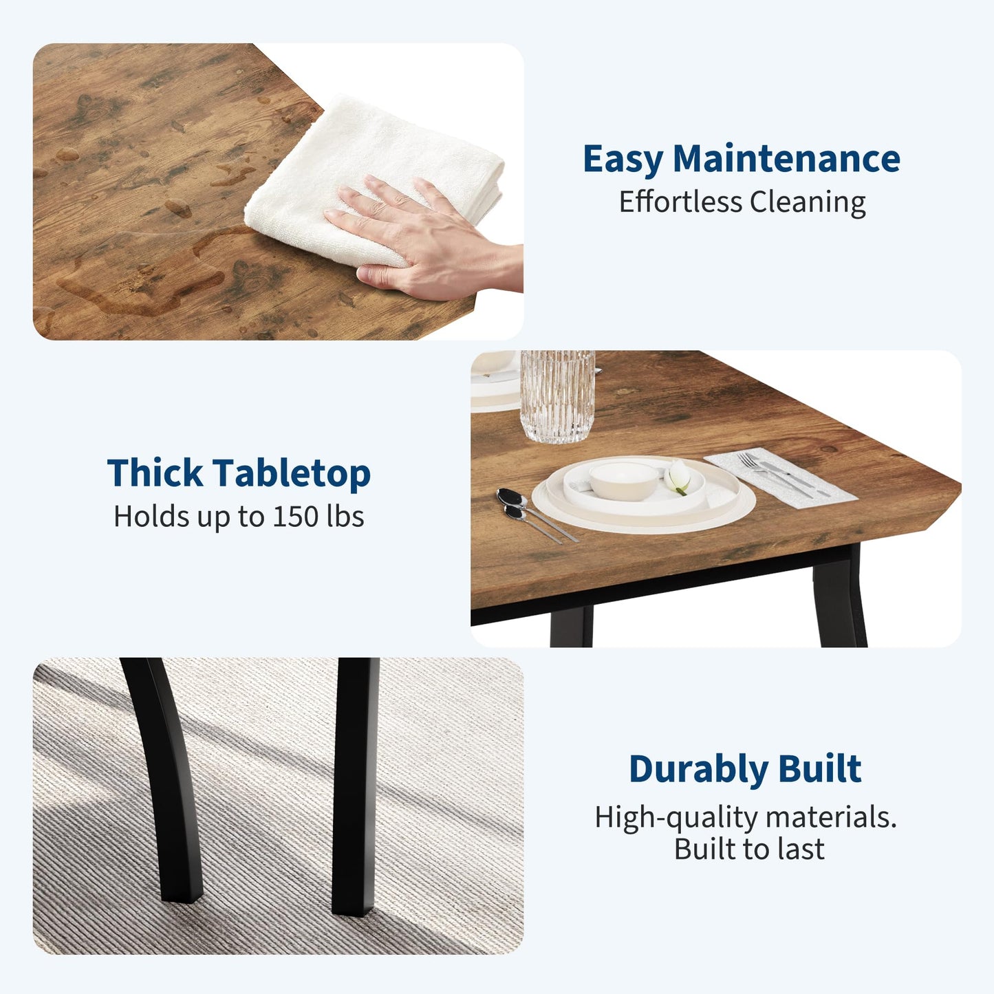 IDEALHOUSE 43'' Dining Table Set for 4, Wooden Kitchen Table with Upholstered Bench & 2 Cushion Chairs, Industrial Dinette Set for Studio, Kitchen, Dining Room, Apartment, Retro