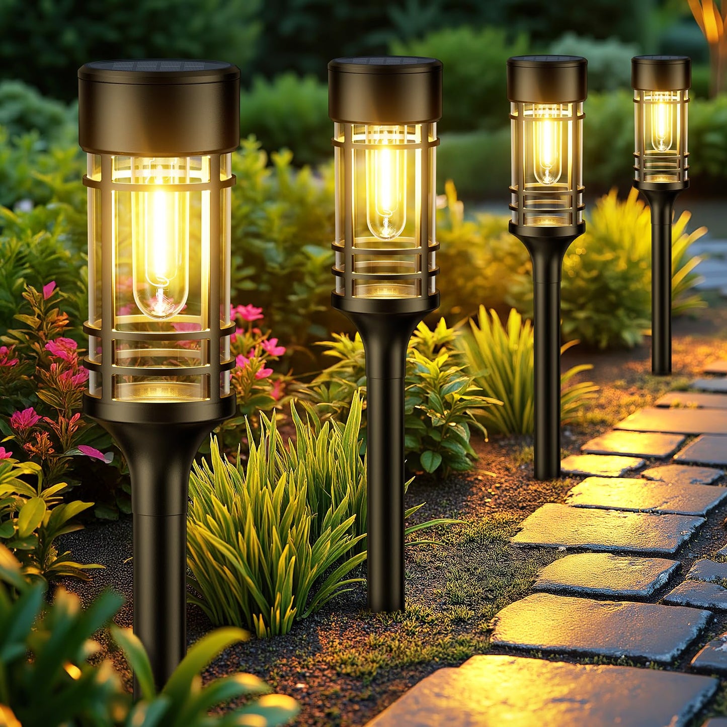 LETMY 12 Pack Solar Pathway Lights Outdoor, Solar Lights Outdoor Waterproof IP65, Bright Solar Garden Lights Outdoor, Auto On/Off Outdoor Solar Lights for Yard Walkway Driveway Landscape Garden Decor