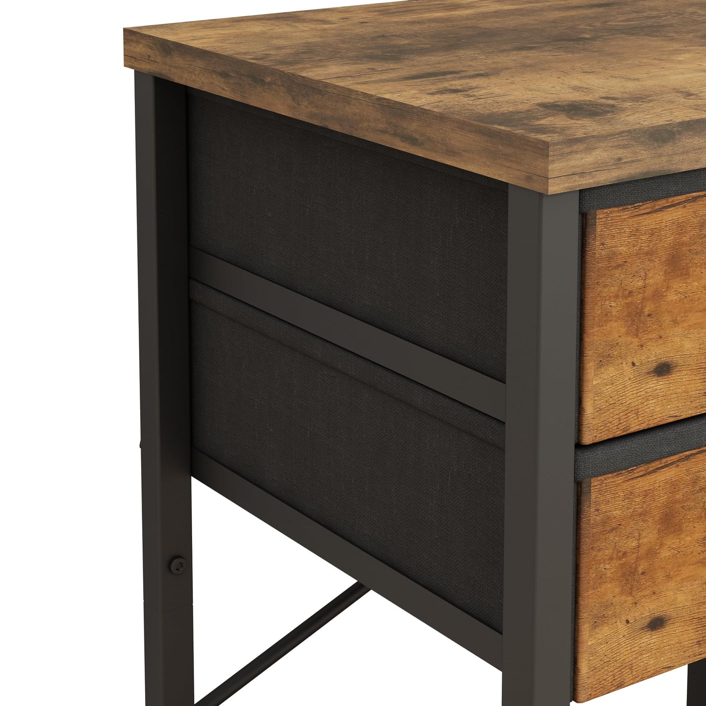 TigerDad Nightstand End Table with 2 Fabric Drawers and Wood Storage Shelf, Narrow Side Table with Steel Frame Small Bedside Table for Living Room, Bedroom,Rustic Brown