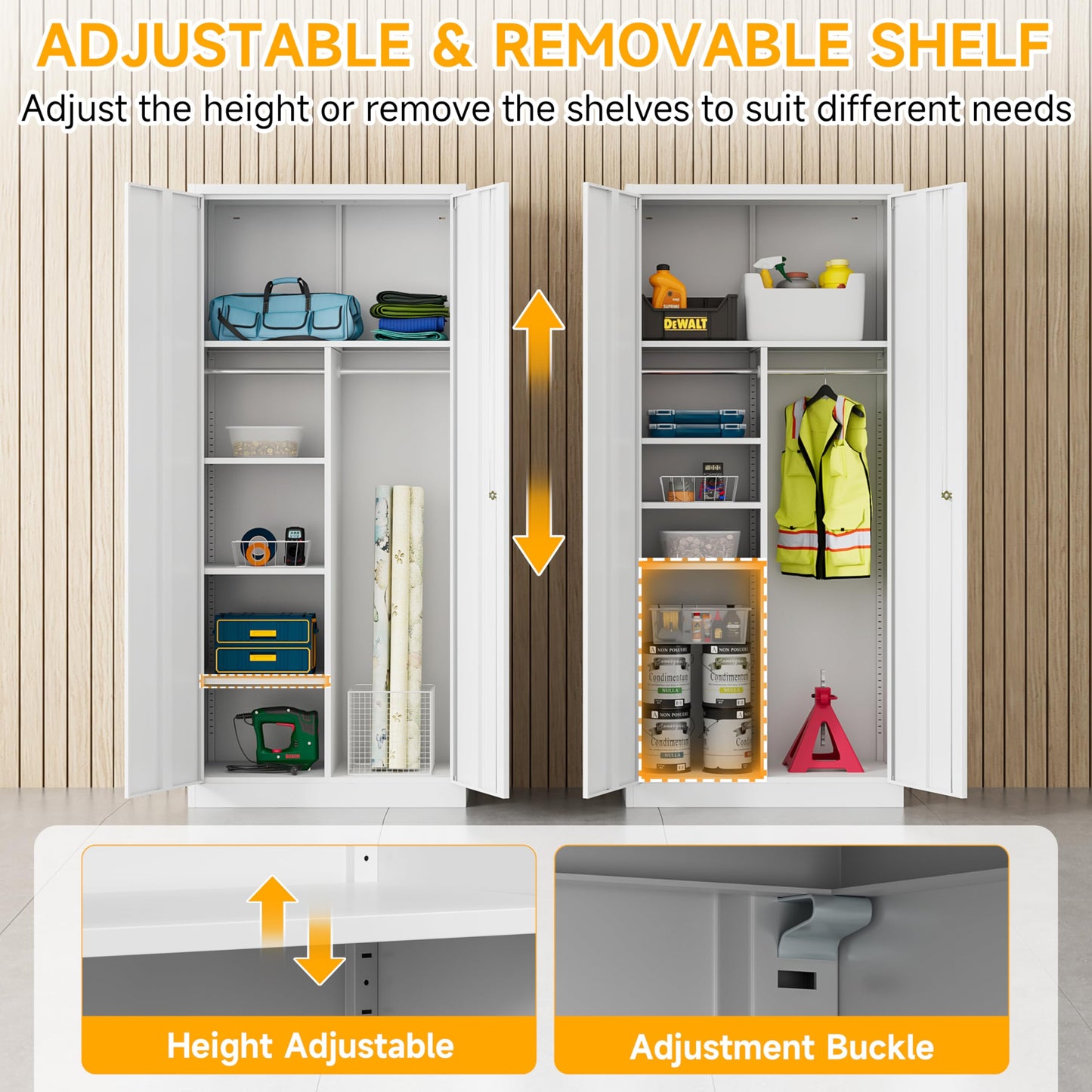 Firstsky 71" H Metal Armoire Wardrobe Cabinet with Doors and Shelves,5-Tire Wardrobe Closet with Rod,Adjustable Steel Locking Cabinet for Home Office,Bedroom,Garage,Laundry (White)
