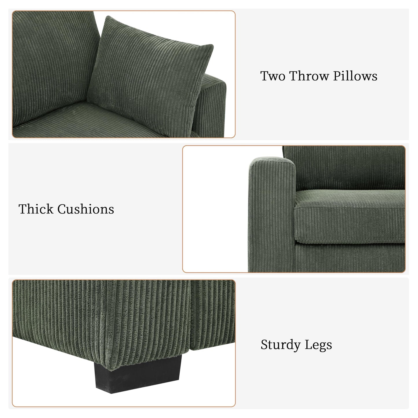 TBCOPTO 79” Cloud Loveseat Sofa, Modern Comfy Corduroy Couch with Deep Seats, Spring Cushions & Solid Wood Frame, Upholstered Love Seat Couches for Small Spaces Living Room, Bedroom, Apartment, Green