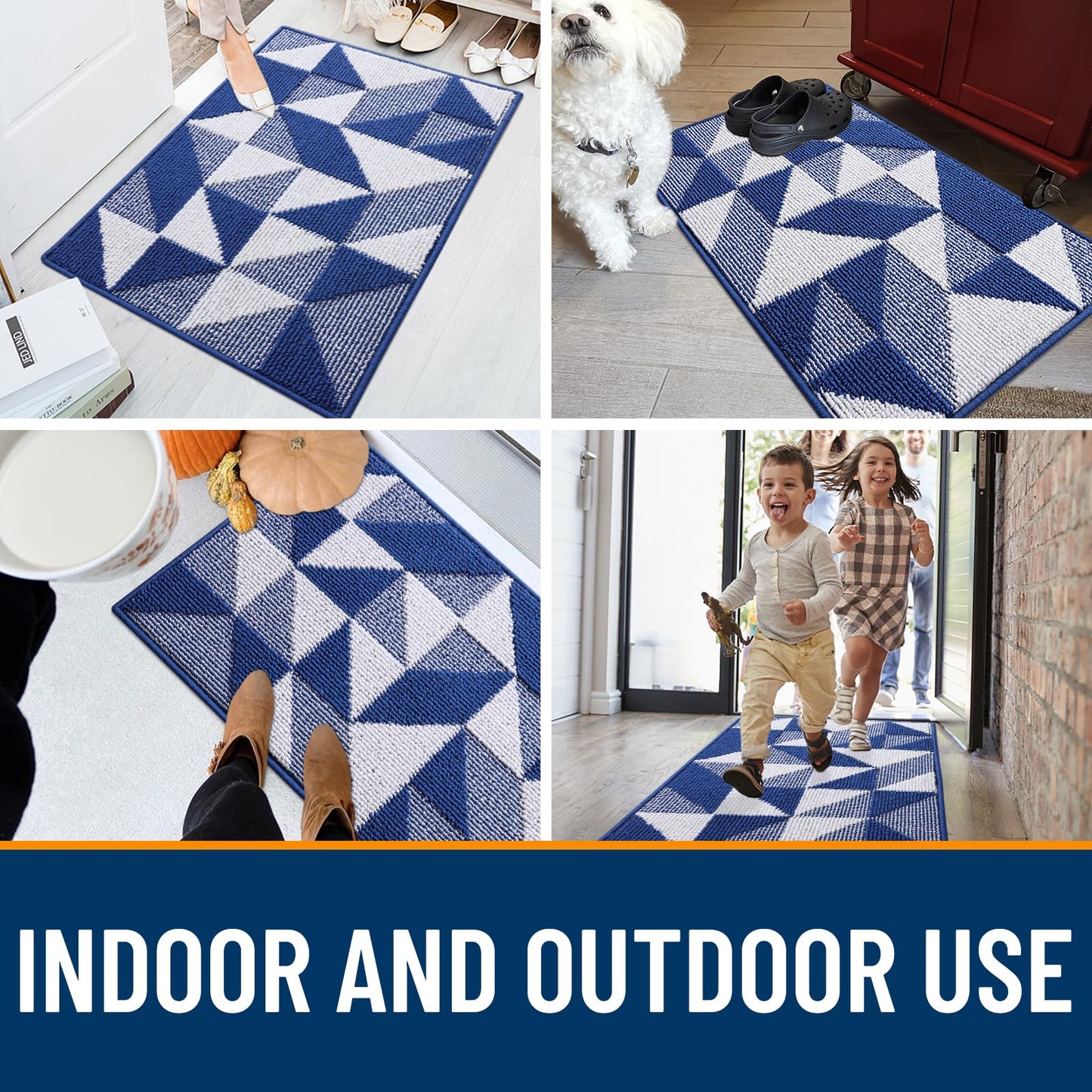 OLANLY Large Door Mat Indoor Entrance Washable 48x32, Odor-Free Low-Profile Front Back Geometric Doormat, Absorbent Resist Dirt Entry Carpet, Easy to Clean Sturdy Inside Floor Mats for Entryway, Navy