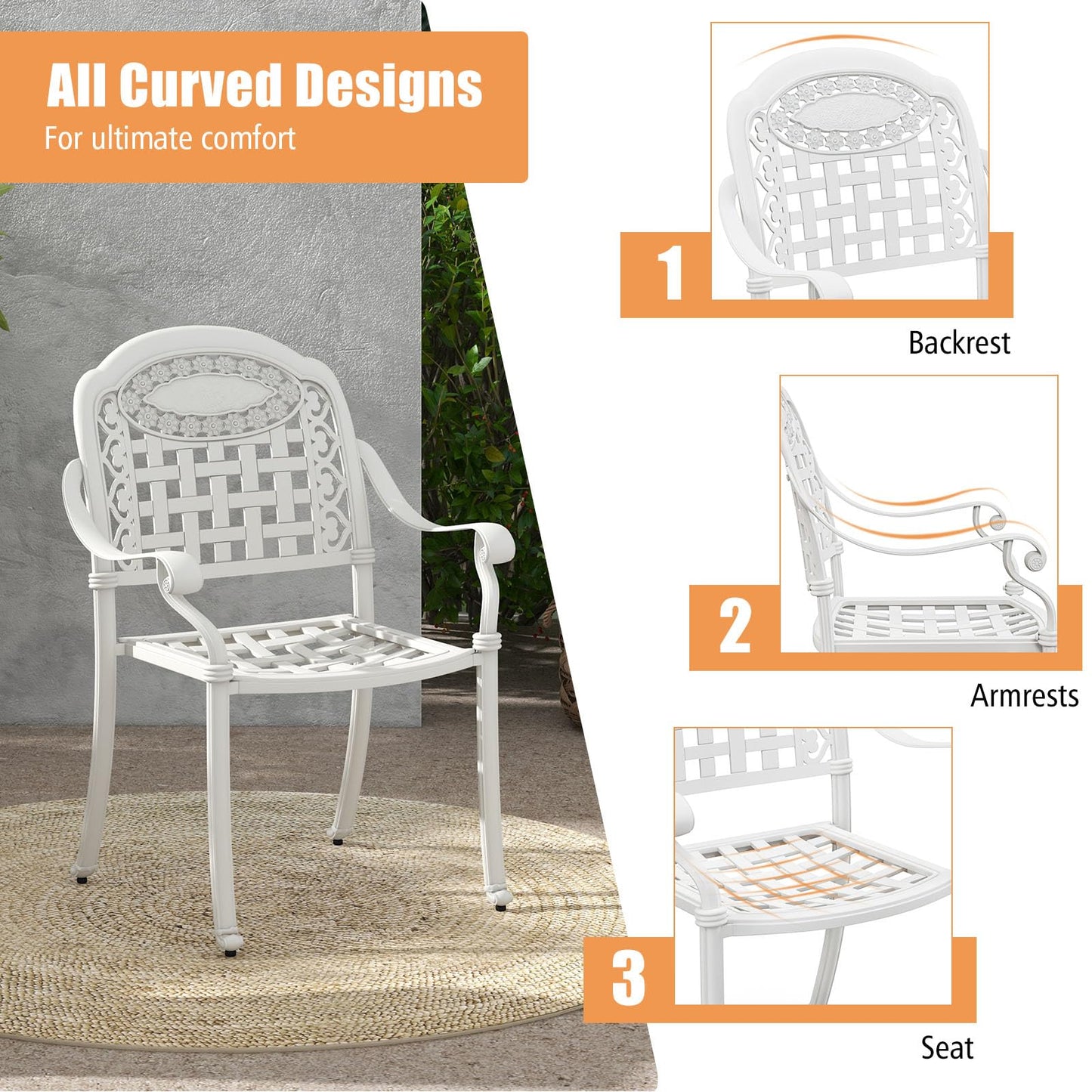 Tangkula Set of 4 Cast Aluminum Patio Dining Chairs, Stackable Outdoor Dining Chairs with Armrests, Outdoor Bistro Chairs for Balcony, Backyard, Garden