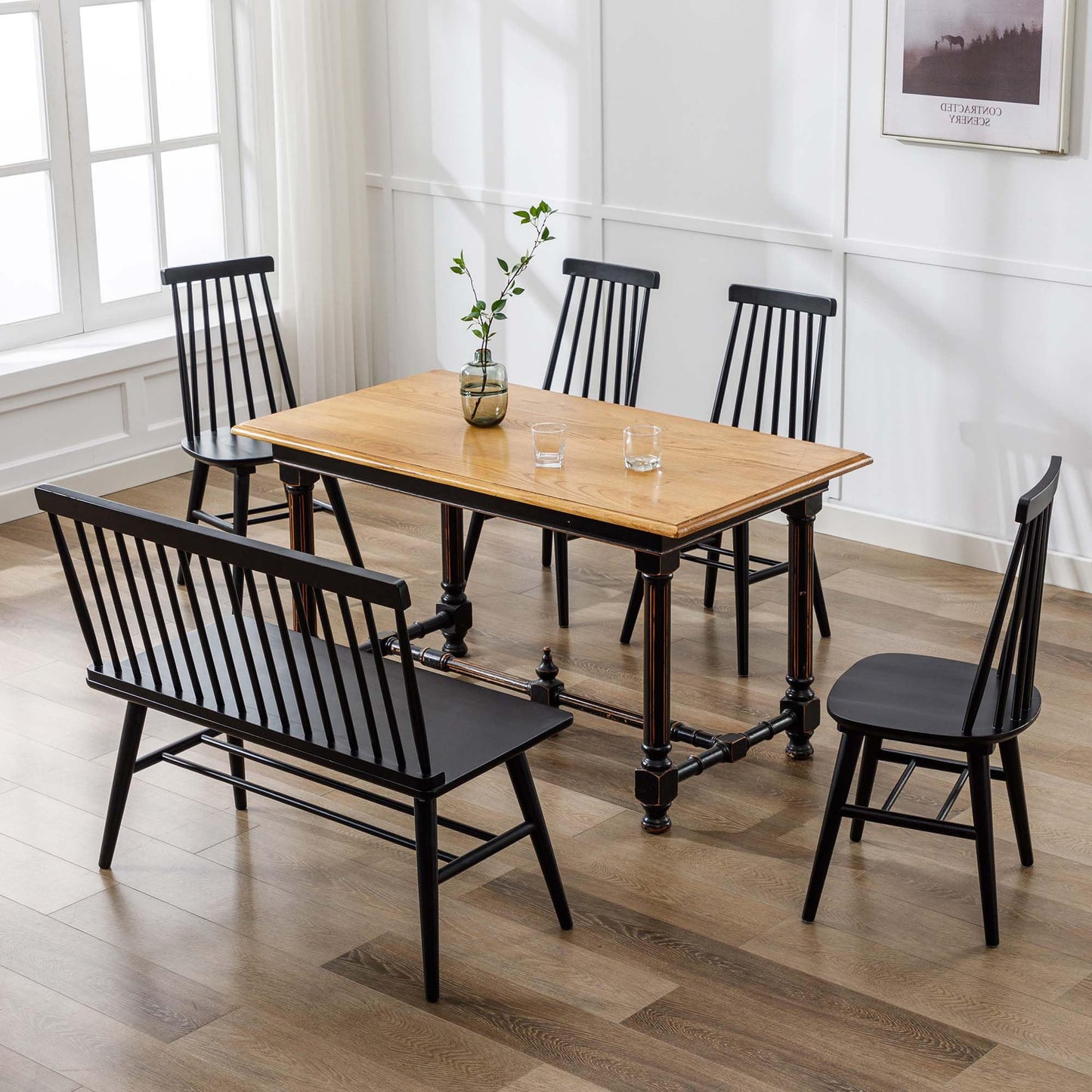 DUHOME Wooden Dining Chairs Set of 4, Wood Dining Room Chairs Slat Spindle Back Kitchen Room Chair Windsor Chairs, Black