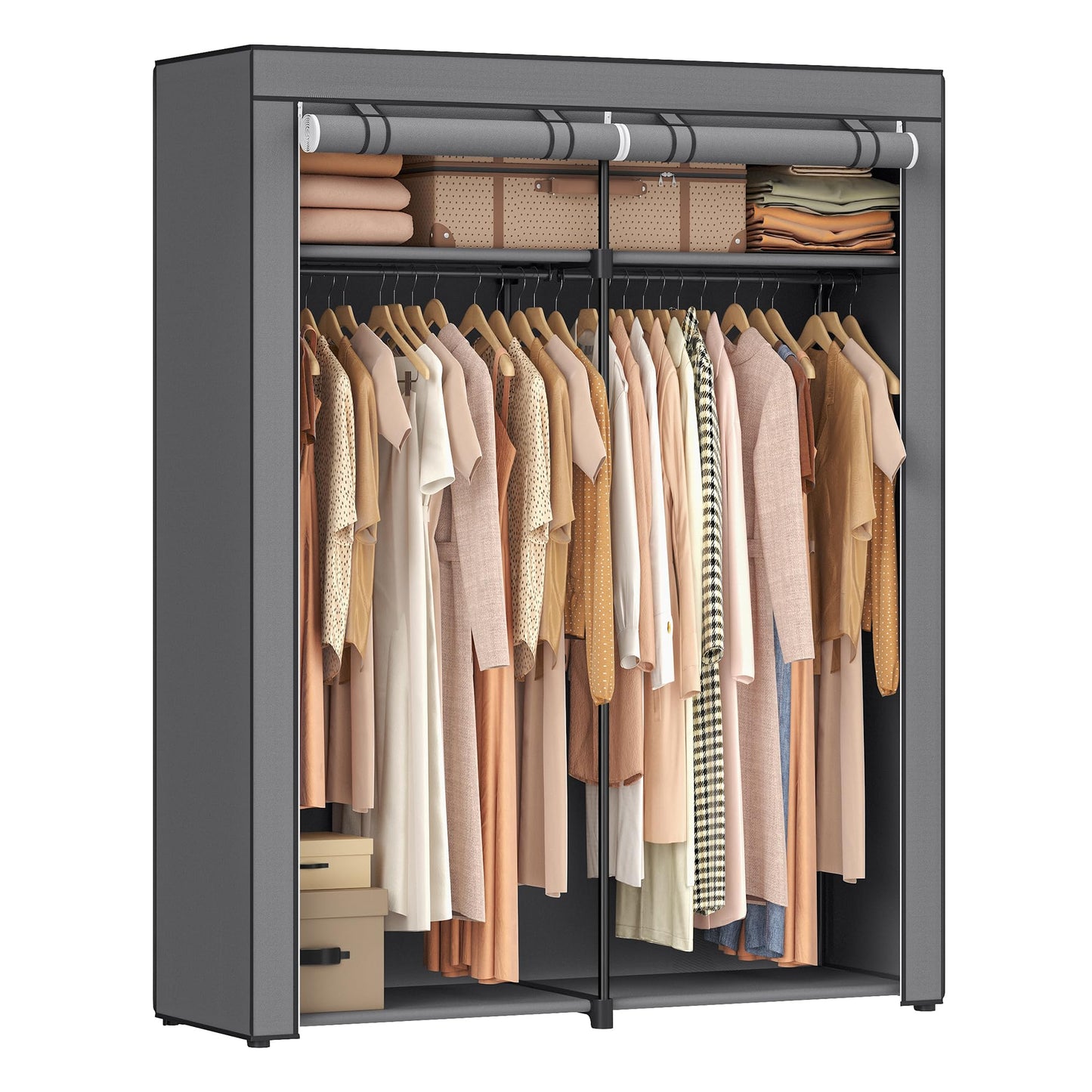 SONGMICS Closet Wardrobe, Portable Closet for Bedroom, Clothes Rail with Non-Woven Fabric Cover, Clothes Storage Organizer, 55.1 x 16.9 x 68.5 Inches, Gray URYG02GY