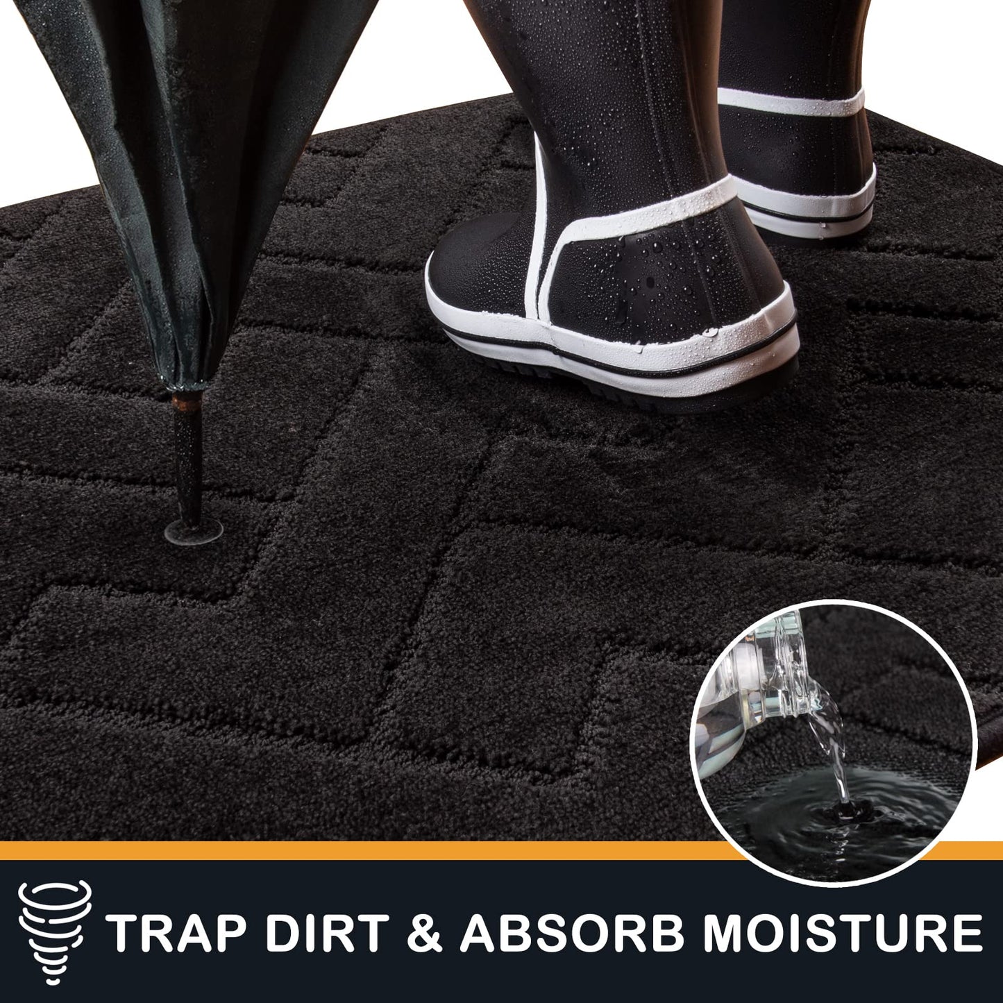 PURRUGS Dirt Trapper Door Mat 20" x 31.5", Non-Slip Machine Washable Entry Rug, Shoe Scraper, Dog Doormat, Super Absorbent Welcome Mat for Front & Back Door, Muddy Wet Shoes & Paws, Black
