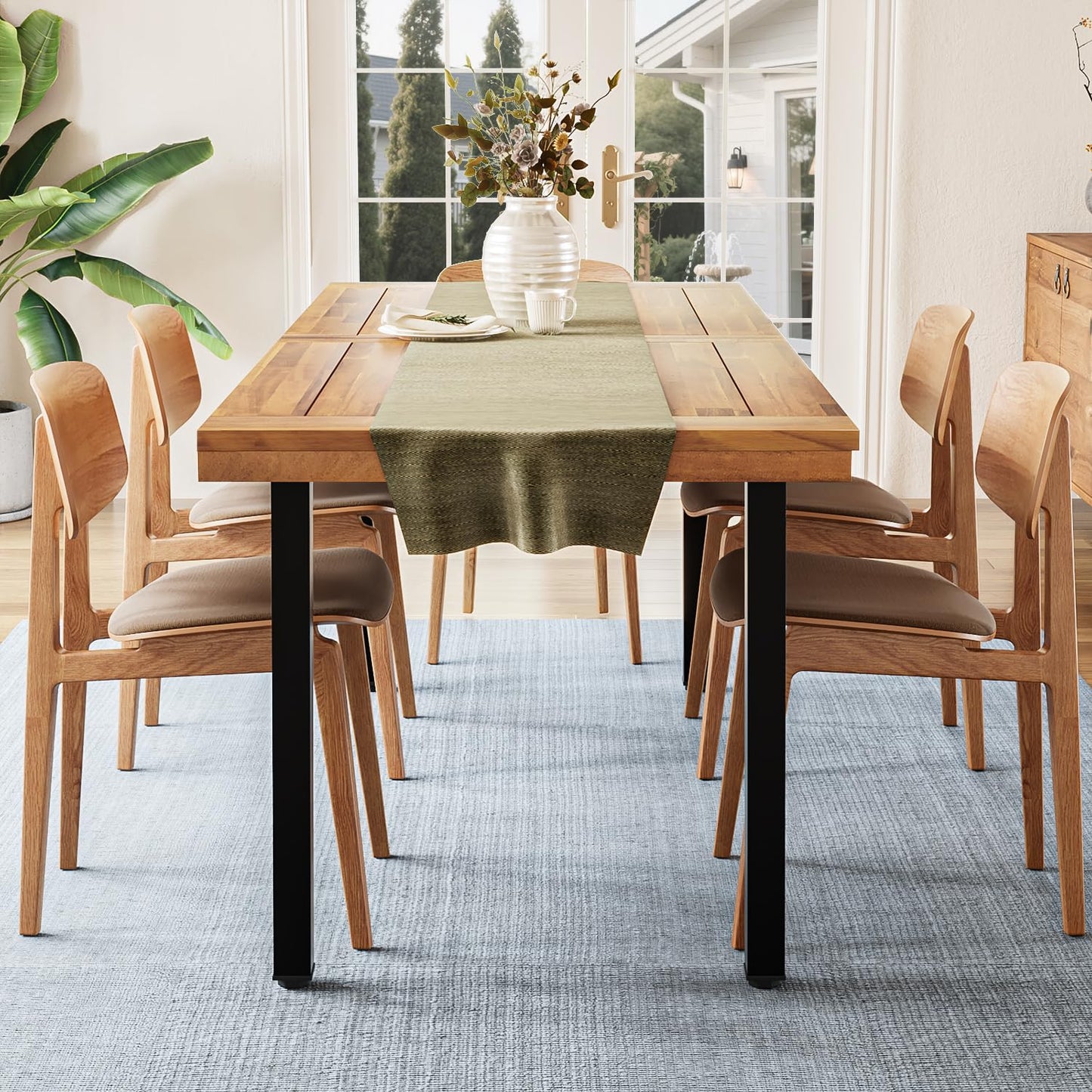 OFIKA Dining Table for 4 to 6 People, 68.9" inch Rectangular Wood Kitchen Table with Strong Metal Frame,Large Long Dining Room,for Kitchen, Living Room,Natural
