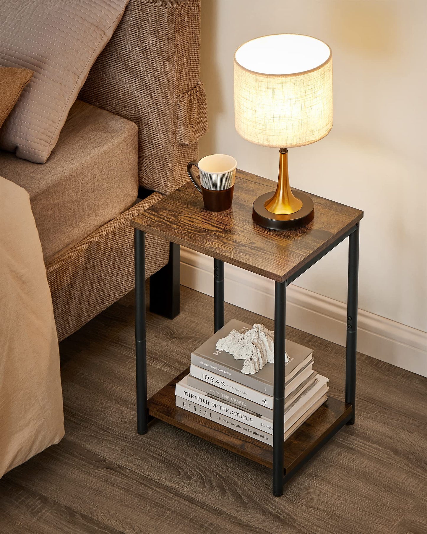 VASAGLE Side Table, Small End Table, Nightstand for Living Room, Bedroom, Office, Bathroom, Rustic Brown and Black ULET271B01