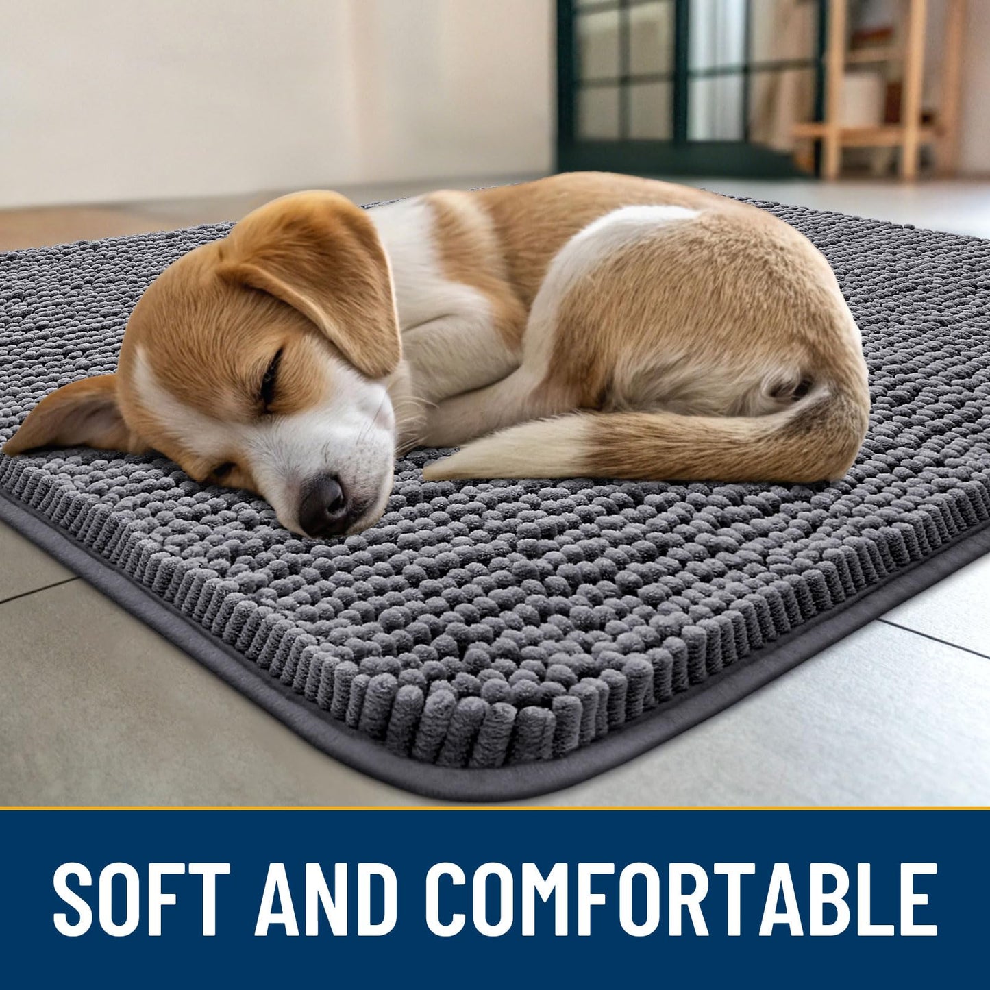 Smiry Dog Door Mat for Muddy Paws 40x32, Absorbs Moisture and Dirt Doormat, Non-Slip Washable Quick Dry Chenille Front Door Mat Indoor Entrance, Entryway Carpet for Inside Floor, Dark Grey