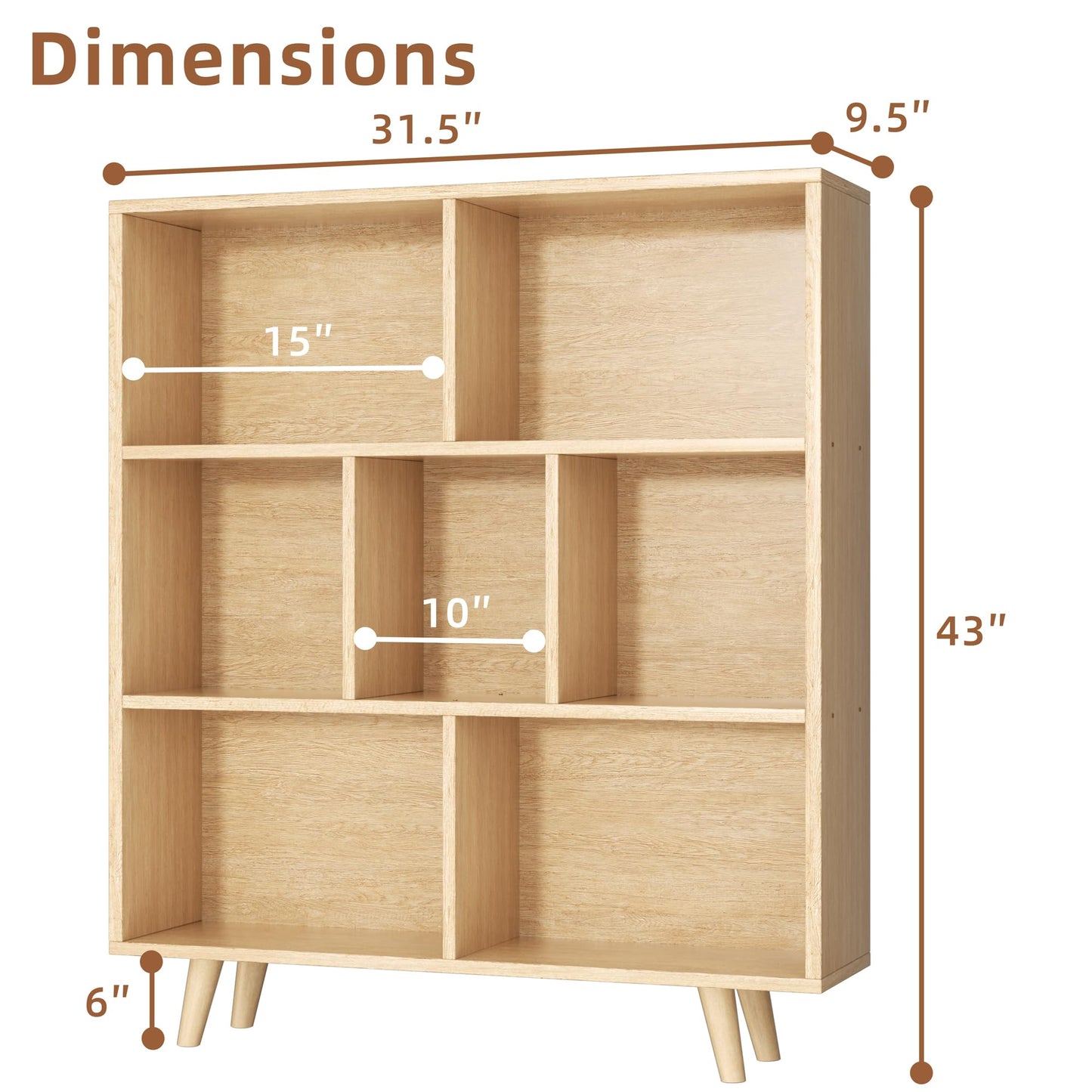 JAMFLY Bookshelf, 3 Tier Book Shelf with Legs, Modern Small Bookcase Storage Organizer Book Shelves for Bedroom, Living Room, Office, Natural