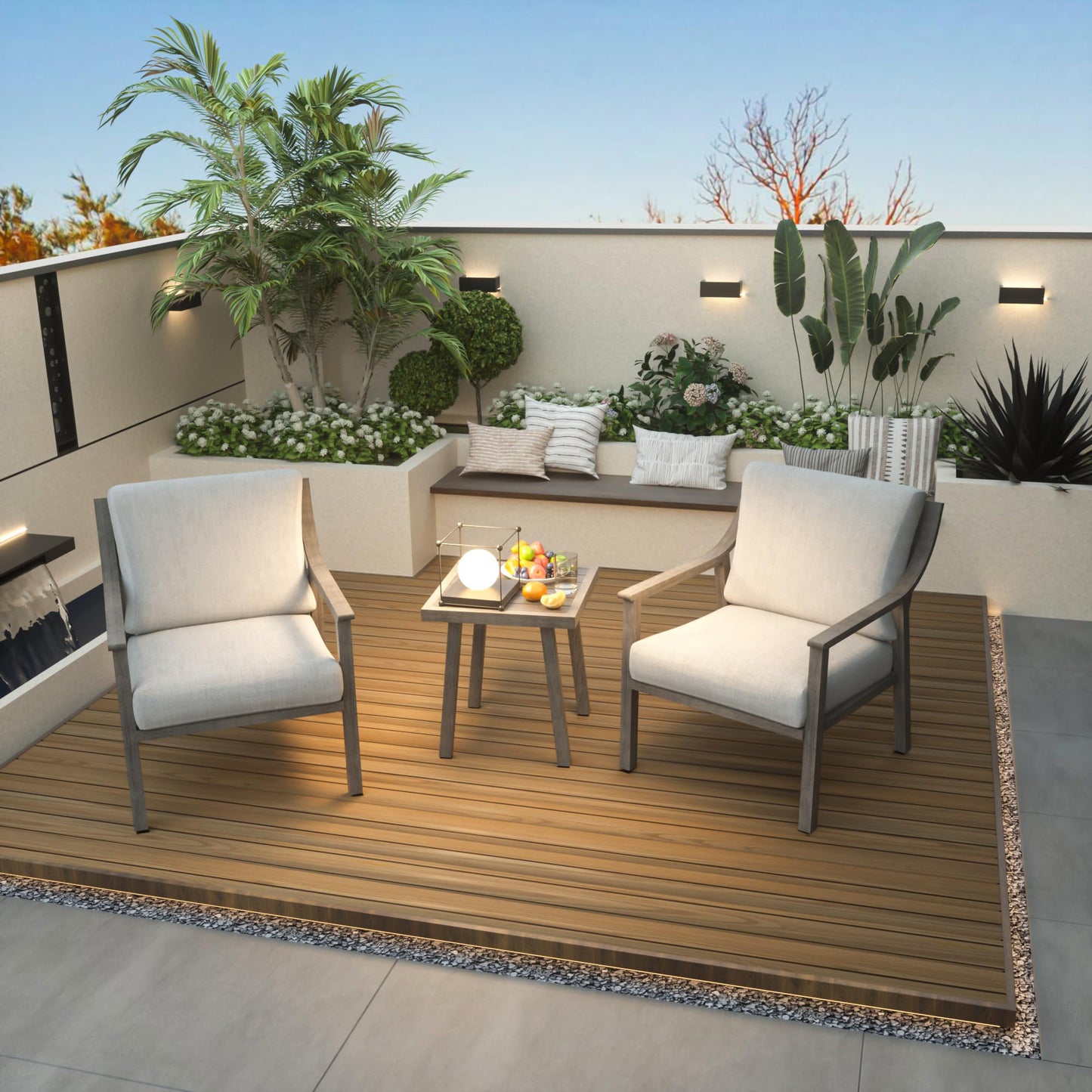 HAPPATIO 3-Piece Patio Bistro Set, All-Weather Aluminum Outdoor Conversation Set Includes 1 Side Table and 2 Cushioned Armchairs for Porch, Deck, or Garden (Grey)