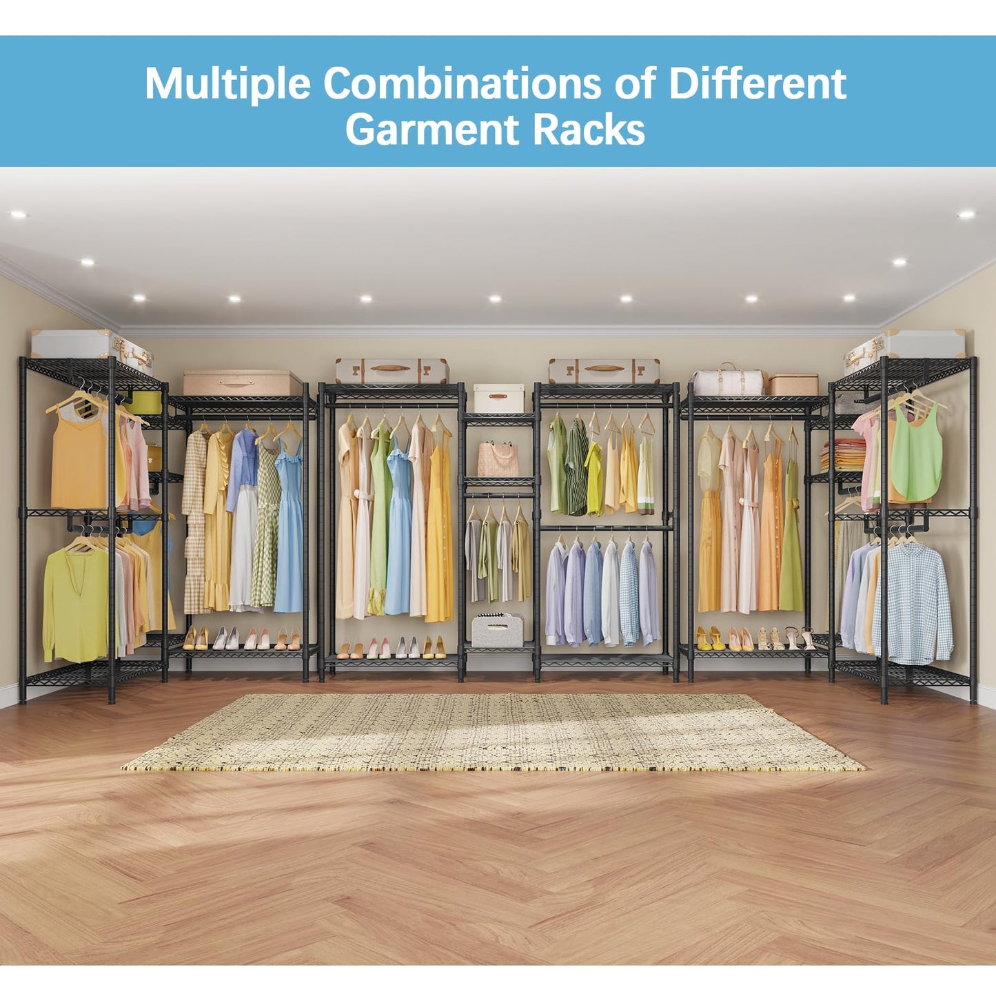 VIPEK Classic V6 Wire Garment Rack Heavy Duty Clothes Racks with Shelves, Freestanding Portable Wardrobe Closet Rack for Hanging Clothes Closet System 68.9" L x 15.7" W x 76.4" H, Load 850LBS, Black