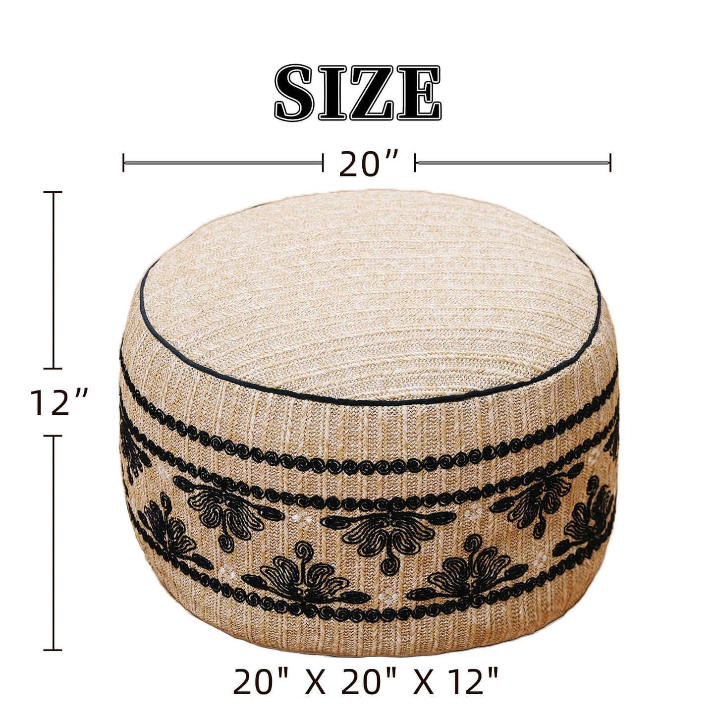 Artbloss Unstuffed Pouf Cover Ottoman Footrest Boho Foot Stool Floor Bean Bag Floor Chair Storage for Living Room Bedroom Home Decor (Boho Triangles, 20 x 12 Inches Round)