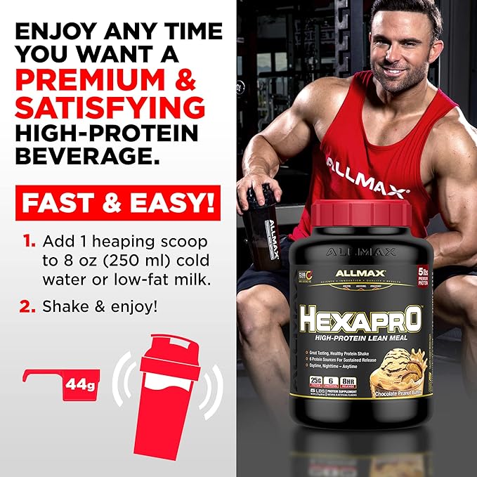ALLMAX HEXAPRO, Cookies & Cream - 5 lb - 25 Grams of Protein Per Serving - 8-Hour Sustained Release - Zero Sugar - 52 Servings